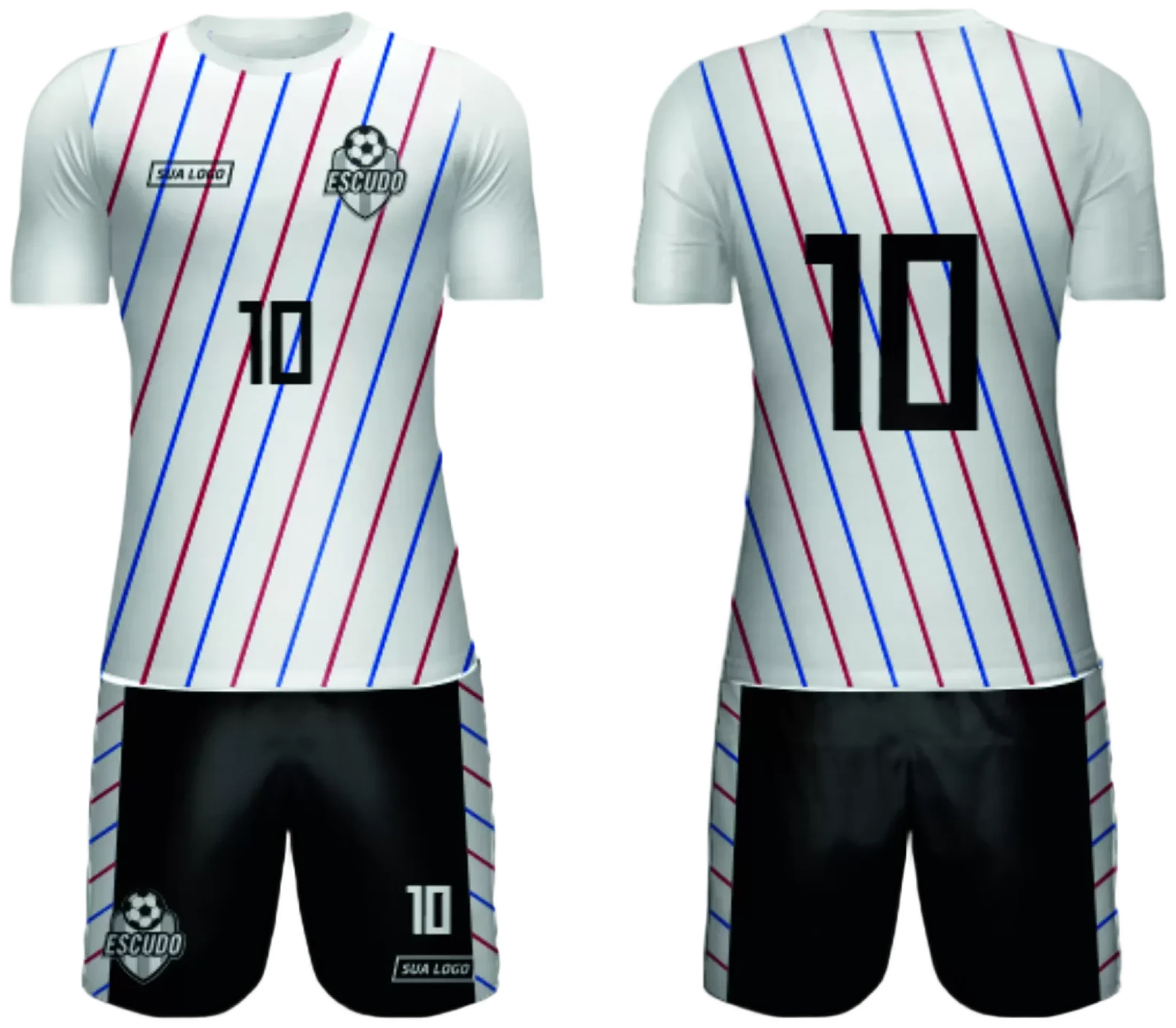 Camiseta unissex branca com logo no peito e estampa grande nas costas, tema Camisa de Time Amador 2024 Modelo 146, ideal para uniformes esportivos amadores.