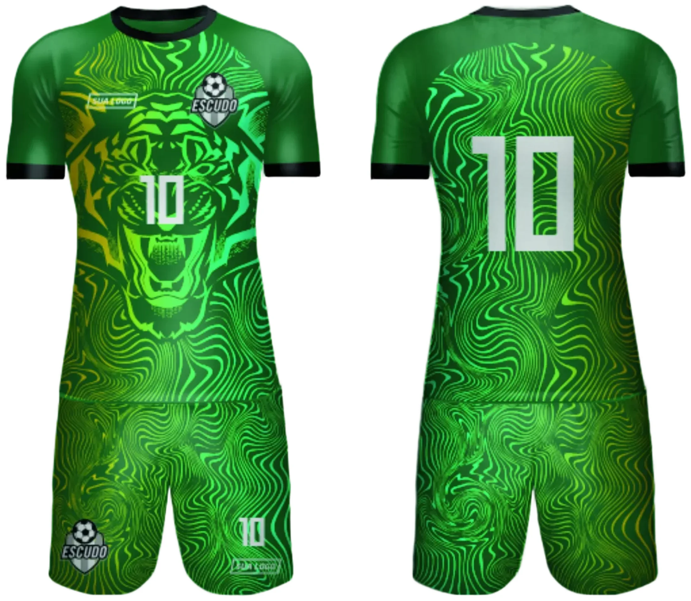 Camiseta unissex preta com logo no peito e estampa grande nas costas, tema Camisa de Time Amador 2024 Modelo 196, perfeita para torcedores e atletas.