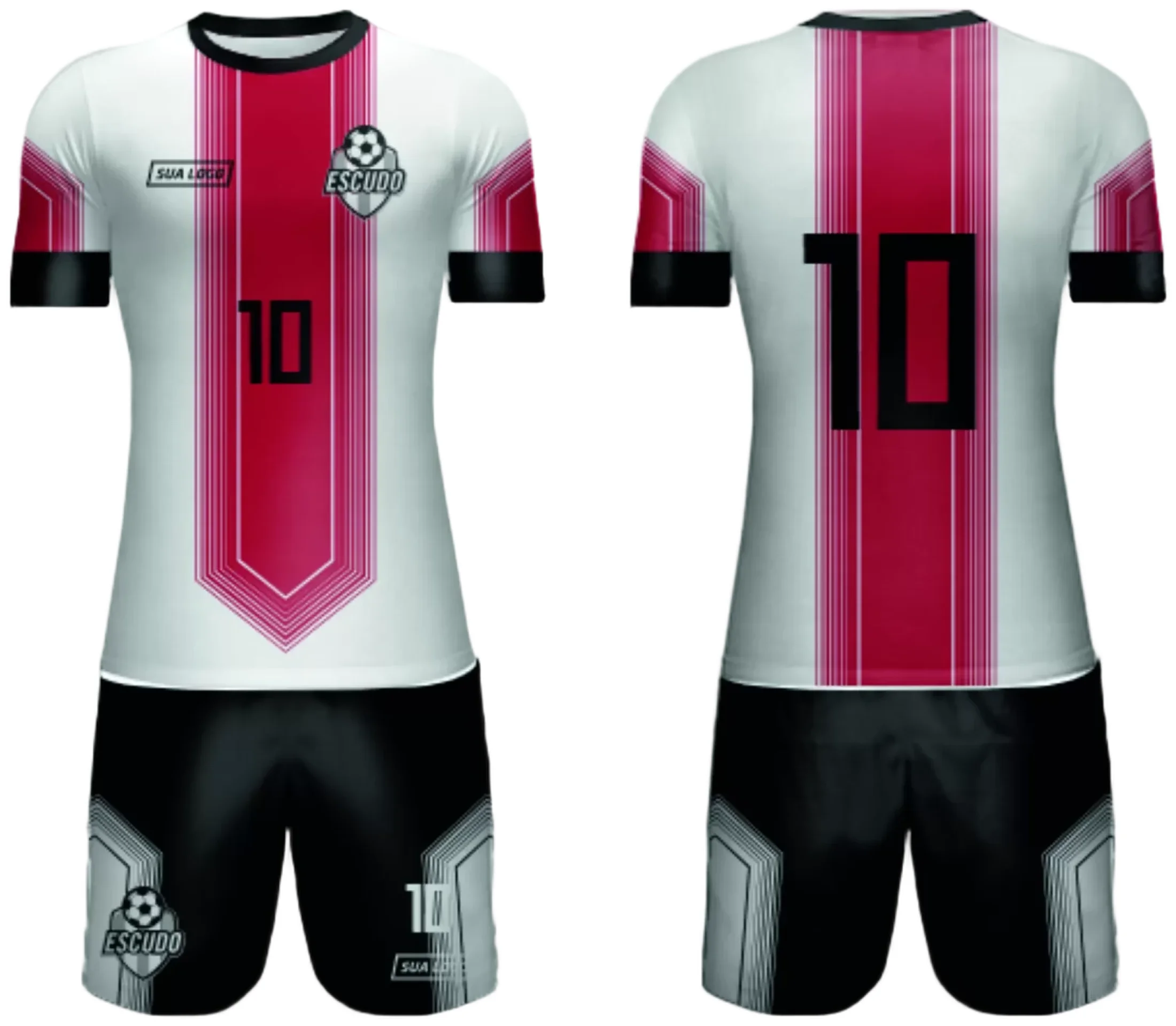 Camiseta unissex branca com logo no peito e estampa grande nas costas de time amador 2024 modelo 199, design moderno e esportivo, ideal para times de futebol amador.