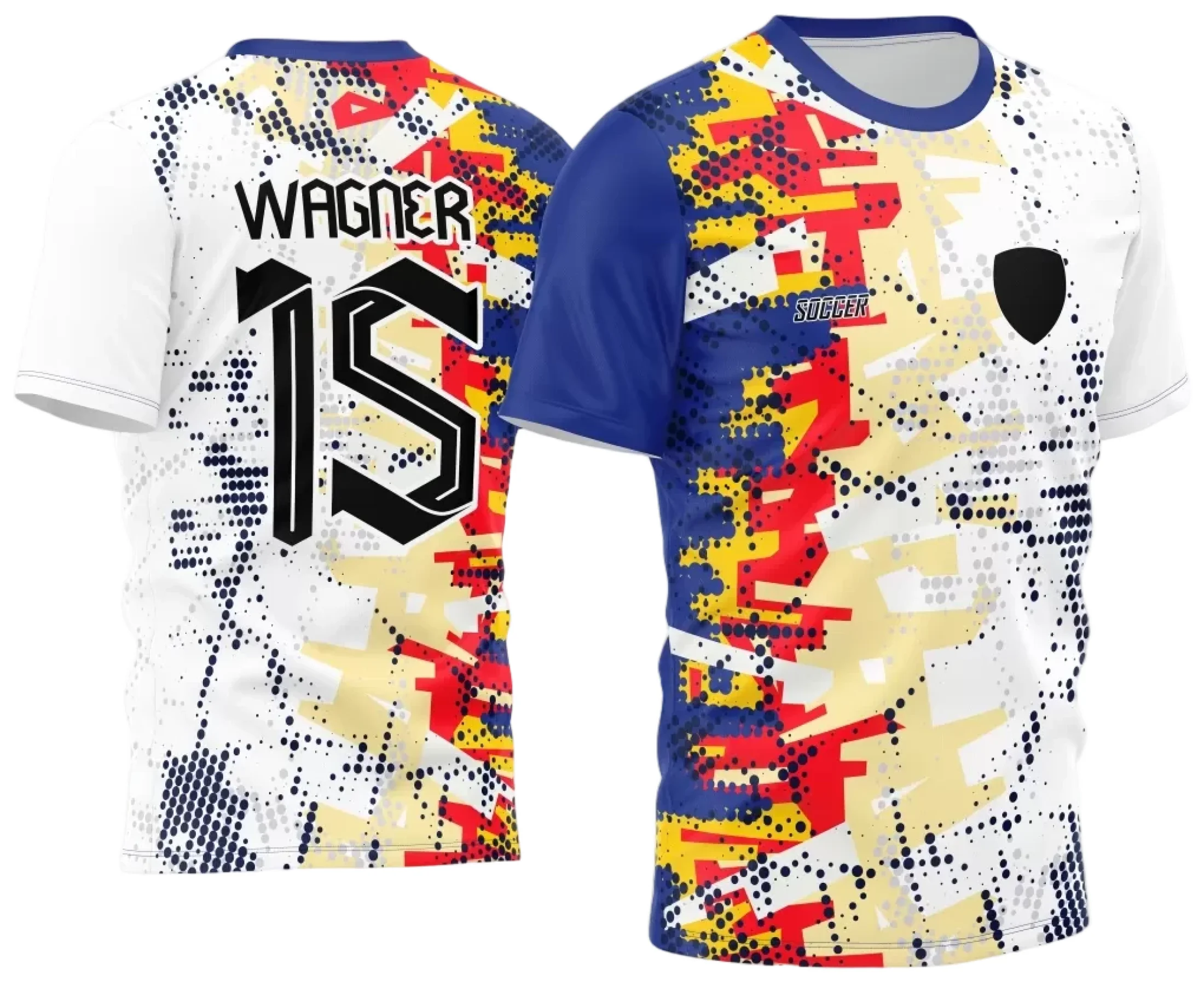 Camiseta unissex preta com logo no peito e estampa grande nas costas com tema de Time Amador 2024 Partículas, design moderno e vibrante, perfeita para fãs e jogadores.