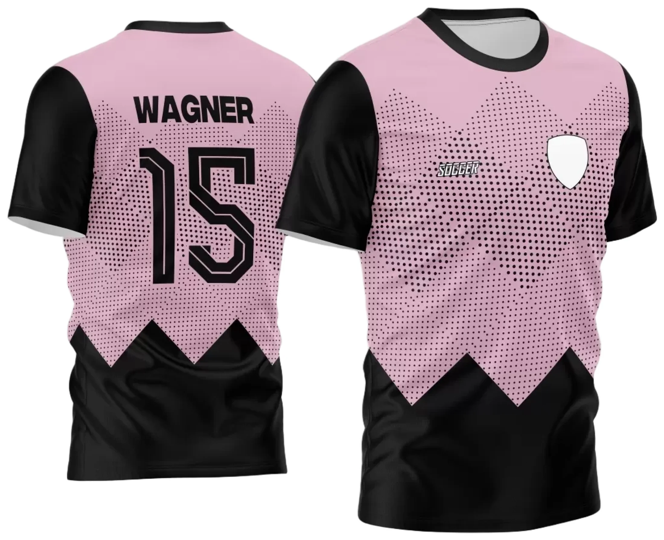 Camiseta unissex preta com logo no peito e estampa grande nas costas em tema Camisa de Time Amador 2024 Pontilhado, ideal para quem busca um visual esportivo e moderno.