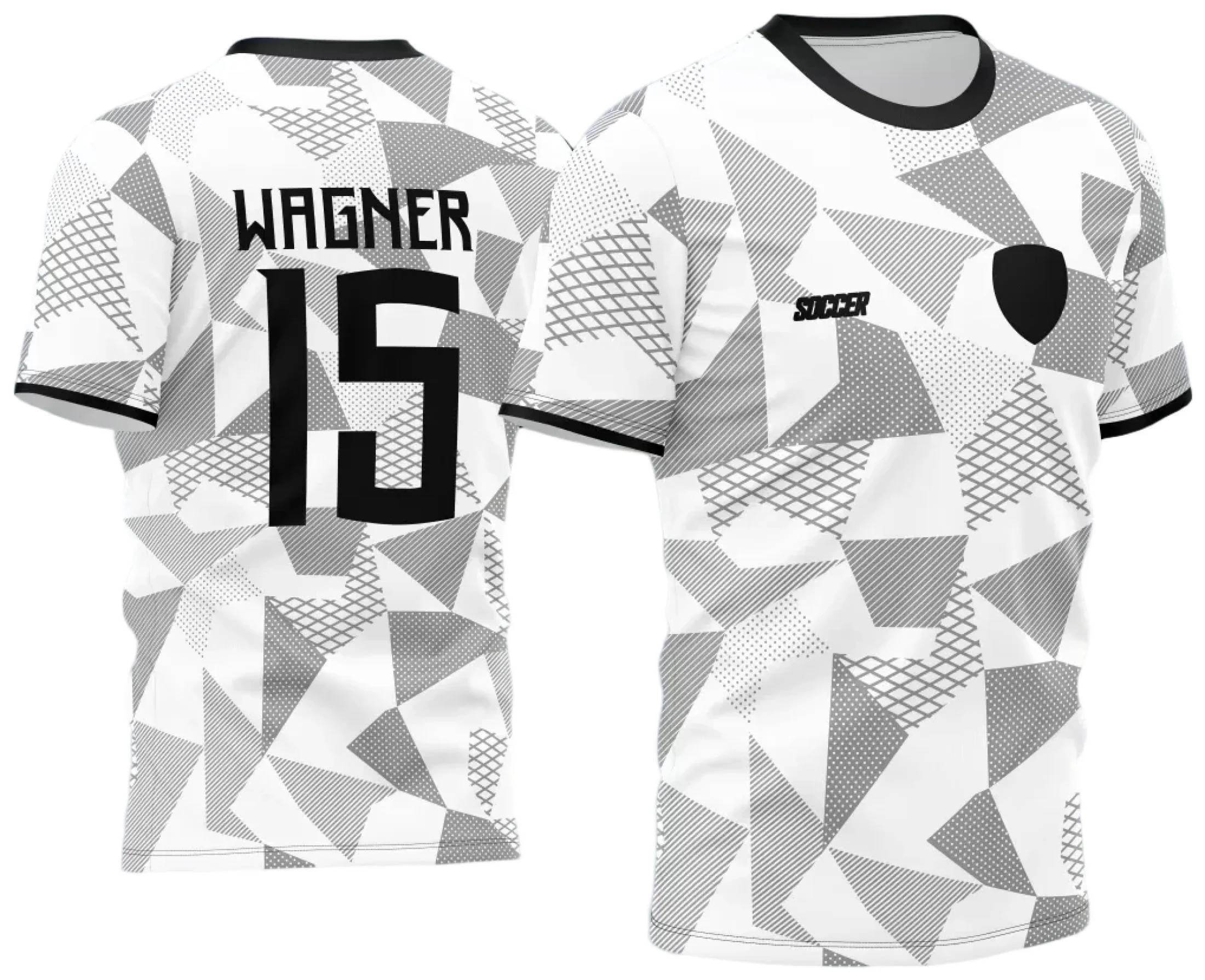 Camiseta unissex preta com logo no peito e estampa grande nas costas do time amador 2024, perfeita para torcer com estilo e conforto em jogos locais.