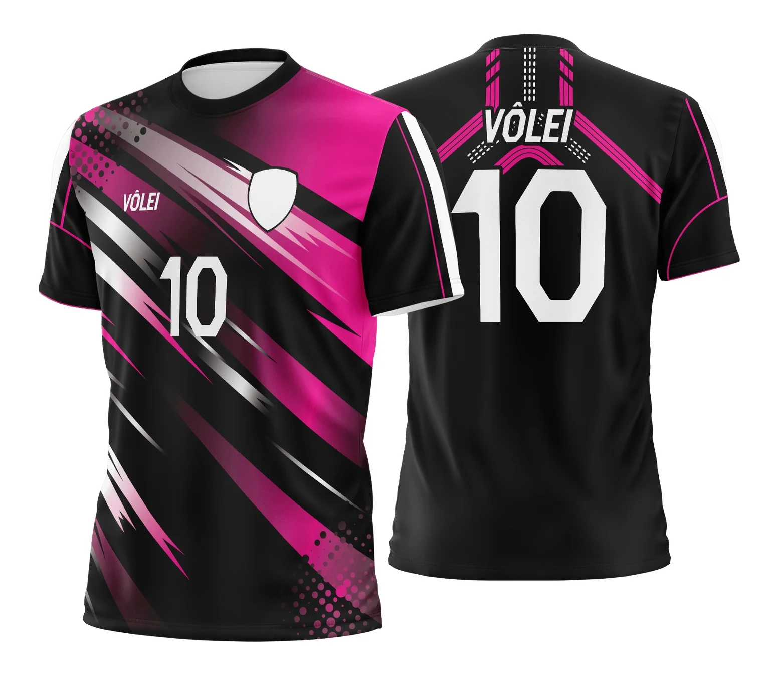 Camiseta unissex branca com logo no peito e estampa grande nas costas temática de camisa de vôlei, design moderno e esportivo, ideal para atletas e fãs do esporte.