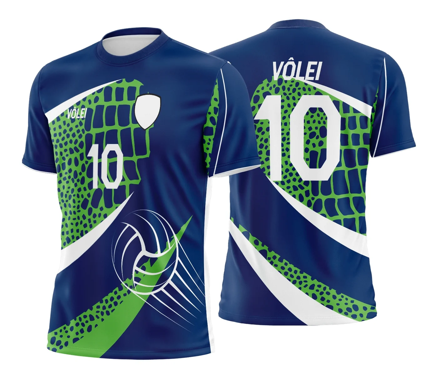 Camiseta unissex preta com logo no peito e estampa grande nas costas com tema de camisa de vôlei, ideal para quem ama o esporte.