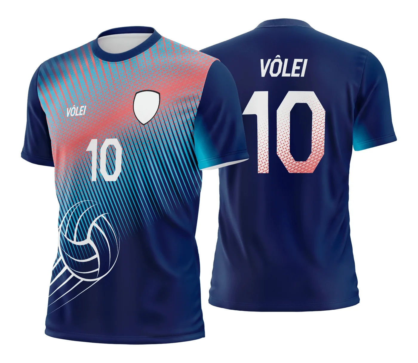 Camiseta unissex branca com logo no peito e estampa grande nas costas com tema de camisa de vôlei, ideal para destacar seu estilo nas partidas.