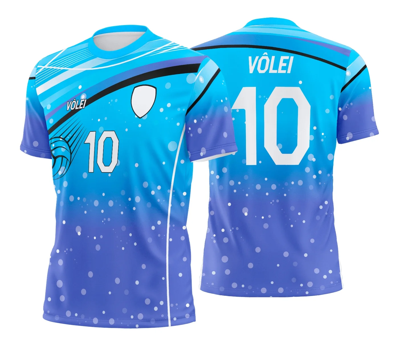 Camiseta unissex preta com logo no peito e estampa grande nas costas com tema de camisa de vôlei, ideal para fãs e jogadores, com design moderno e esportivo.