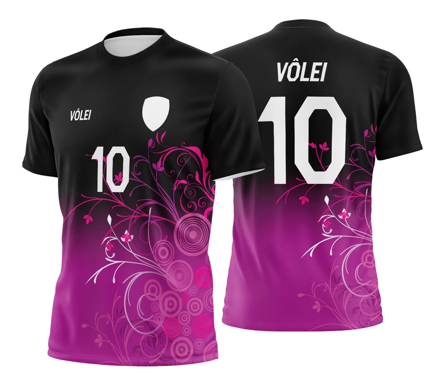 Camiseta unissex branca com logo no peito e estampa grande nas costas exibindo camisa de vôlei, ideal para fãs do esporte e jogadores.