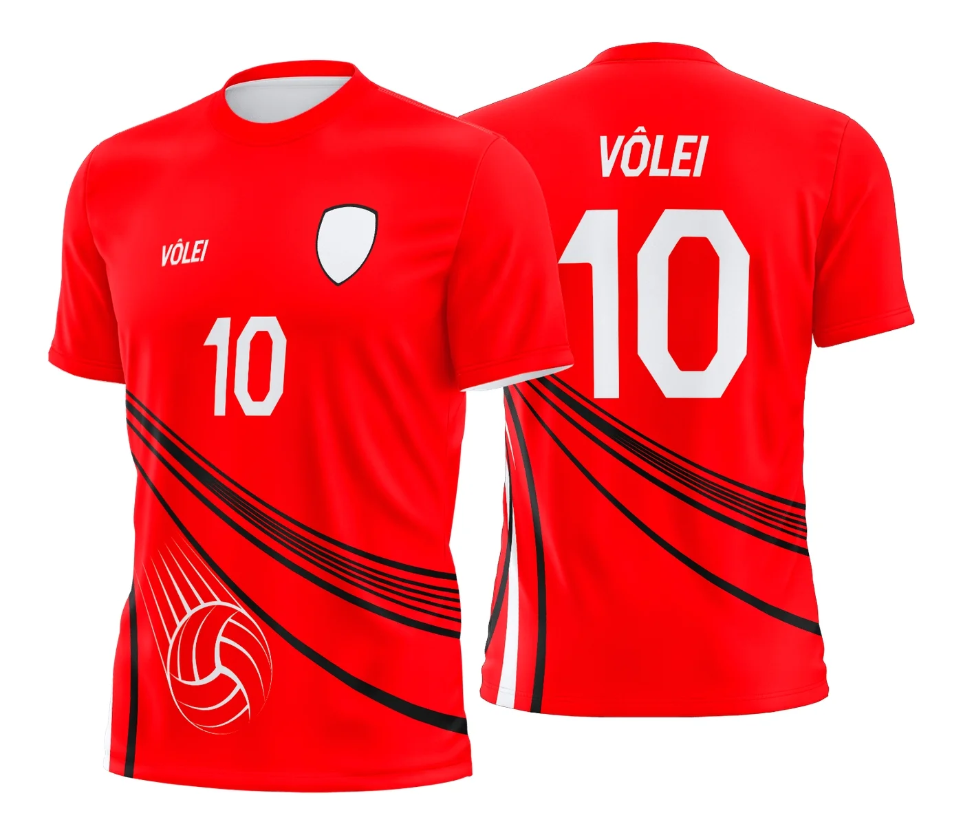 Camiseta unissex preta com logo no peito e estampa grande nas costas do tema Vôlei, perfeita para fãs do esporte.