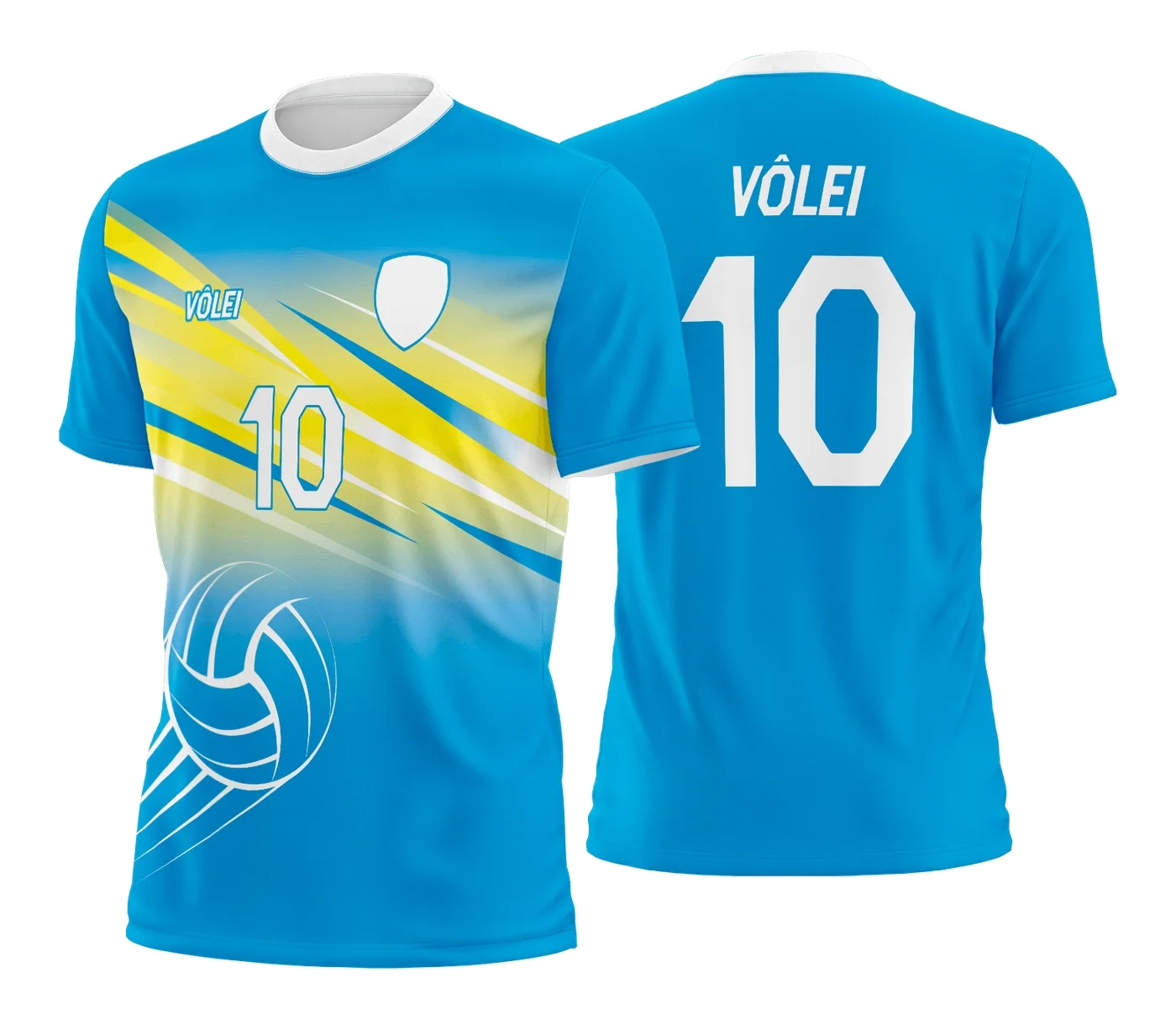 Camiseta unissex preta com logo no peito e estampa grande nas costas com tema de camisa de vôlei, perfeita para quem ama o esporte.