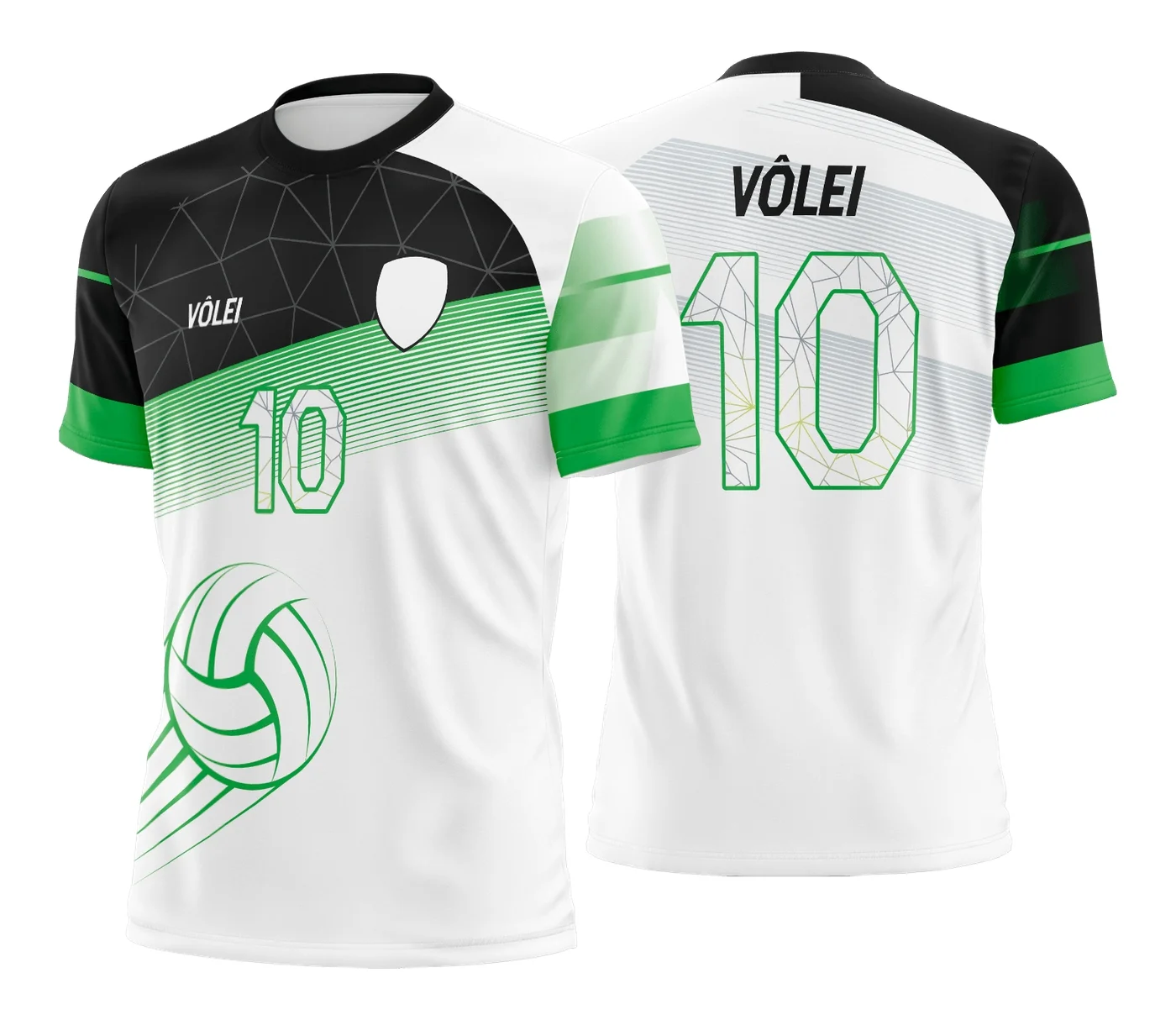 Camiseta unissex preta com logo no peito e estampa grande nas costas inspirada em camisa de vôlei, design moderno e esportivo perfeito para torcedores e atletas.