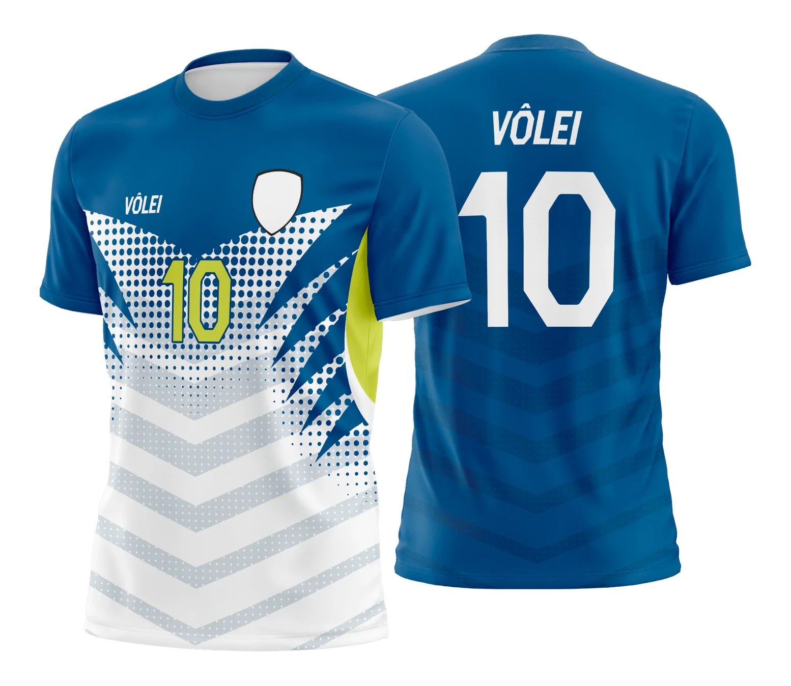 Camiseta unissex branca com logo no peito e estampa grande nas costas de camisa de vôlei, ideal para quem busca estilo e conforto em peças esportivas.