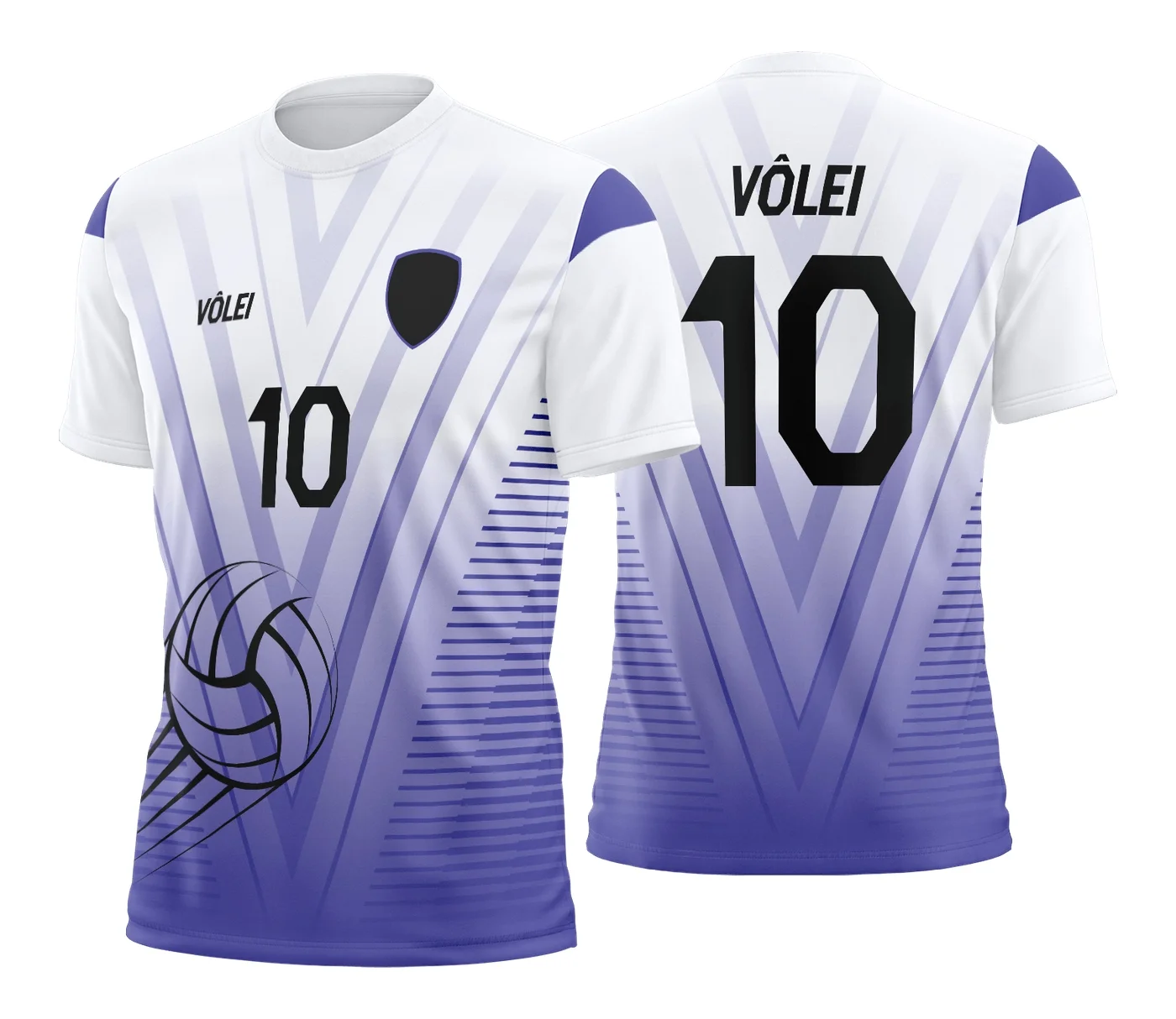Camiseta unissex preta com logo no peito e estampa grande nas costas de camisa de vôlei, design moderno e esportivo para fãs do voleibol.