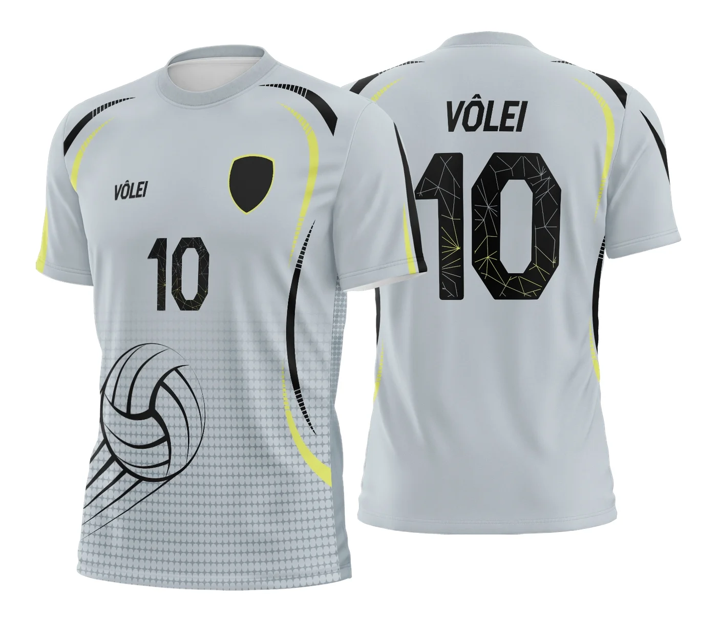Camiseta preta unissex com logo no peito e estampa grande nas costas com tema de camisa de vôlei, perfeita para mostrar paixão pelo esporte em estilo moderno.