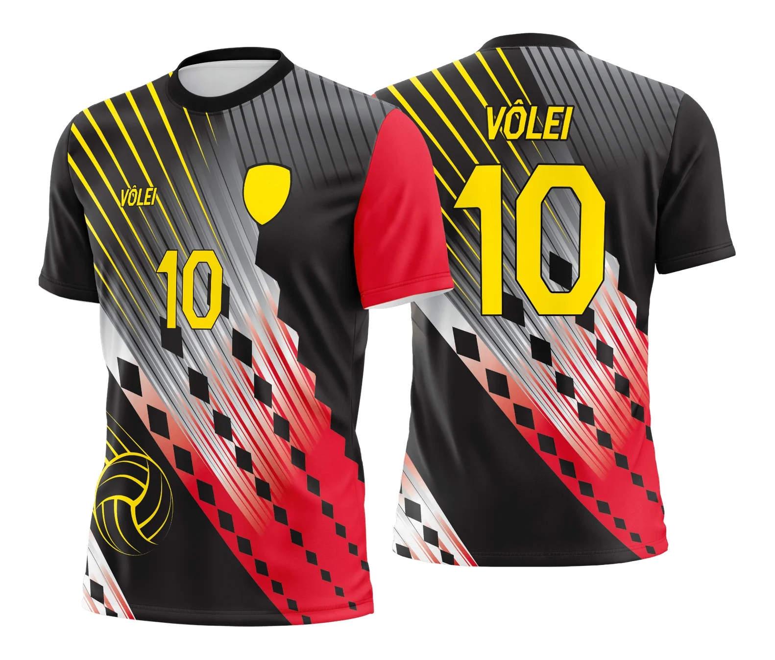 Camiseta unissex branca com logo no peito e estampa grande nas costas com tema de camisa de vôlei, design marcante e moderno para amantes do esporte.