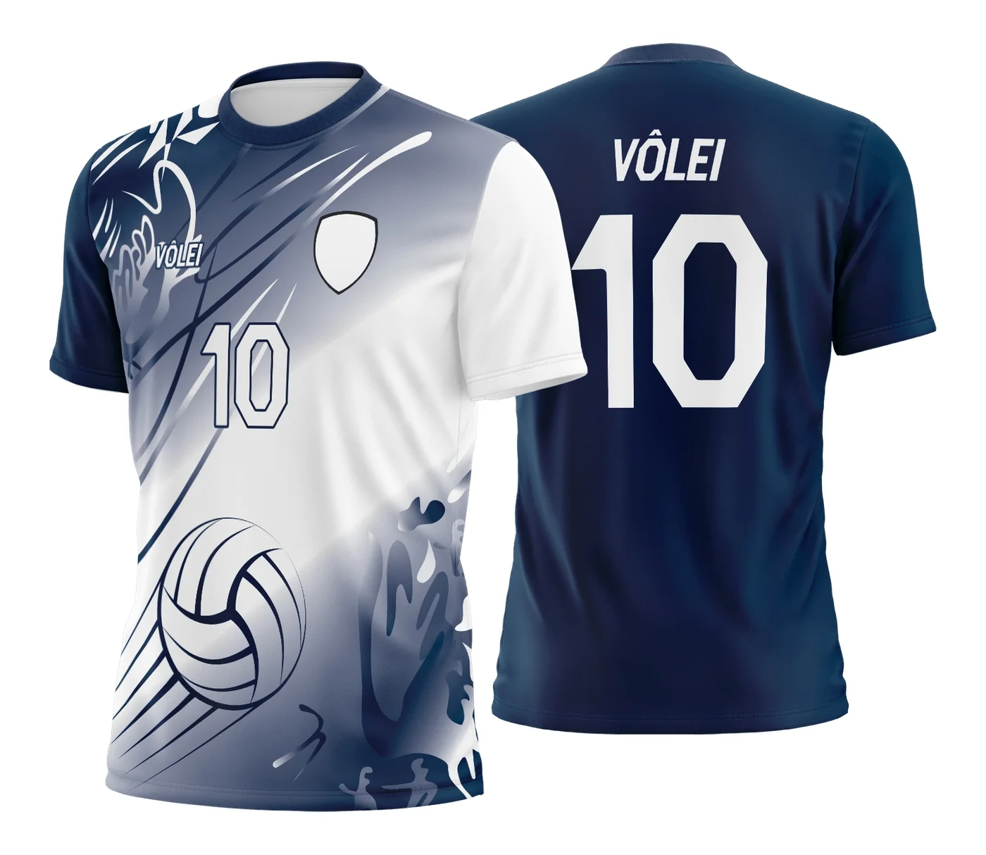 Camiseta unissex preta com logo no peito e estampa grande nas costas de tema Camisa de Vôlei, ideal para torcedores e jogadores, destacando o esporte com estilo e conforto.