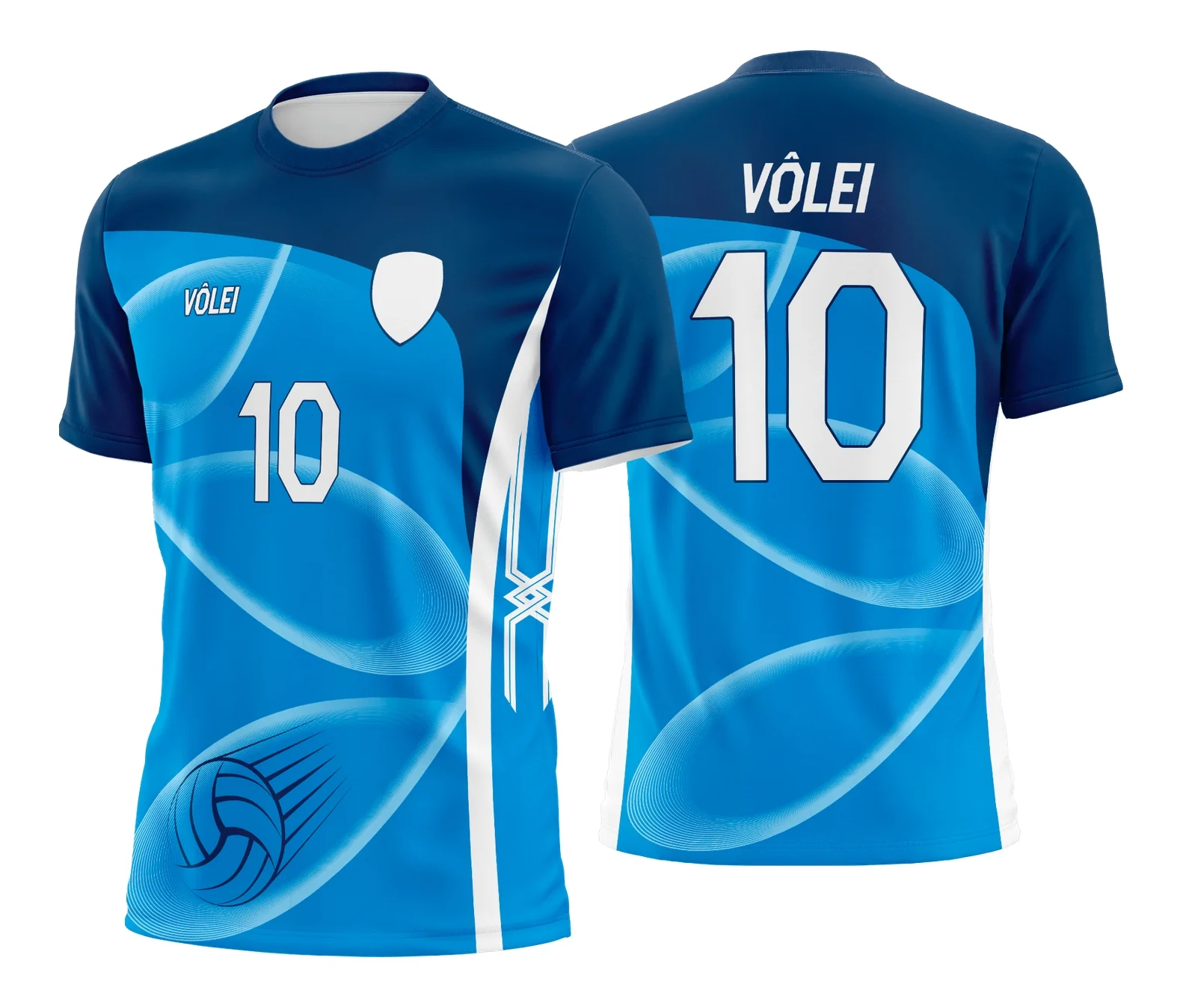 Camiseta unissex preta com logo no peito e estampa grande nas costas inspirada em camisa de vôlei, ideal para times ou fãs do esporte.