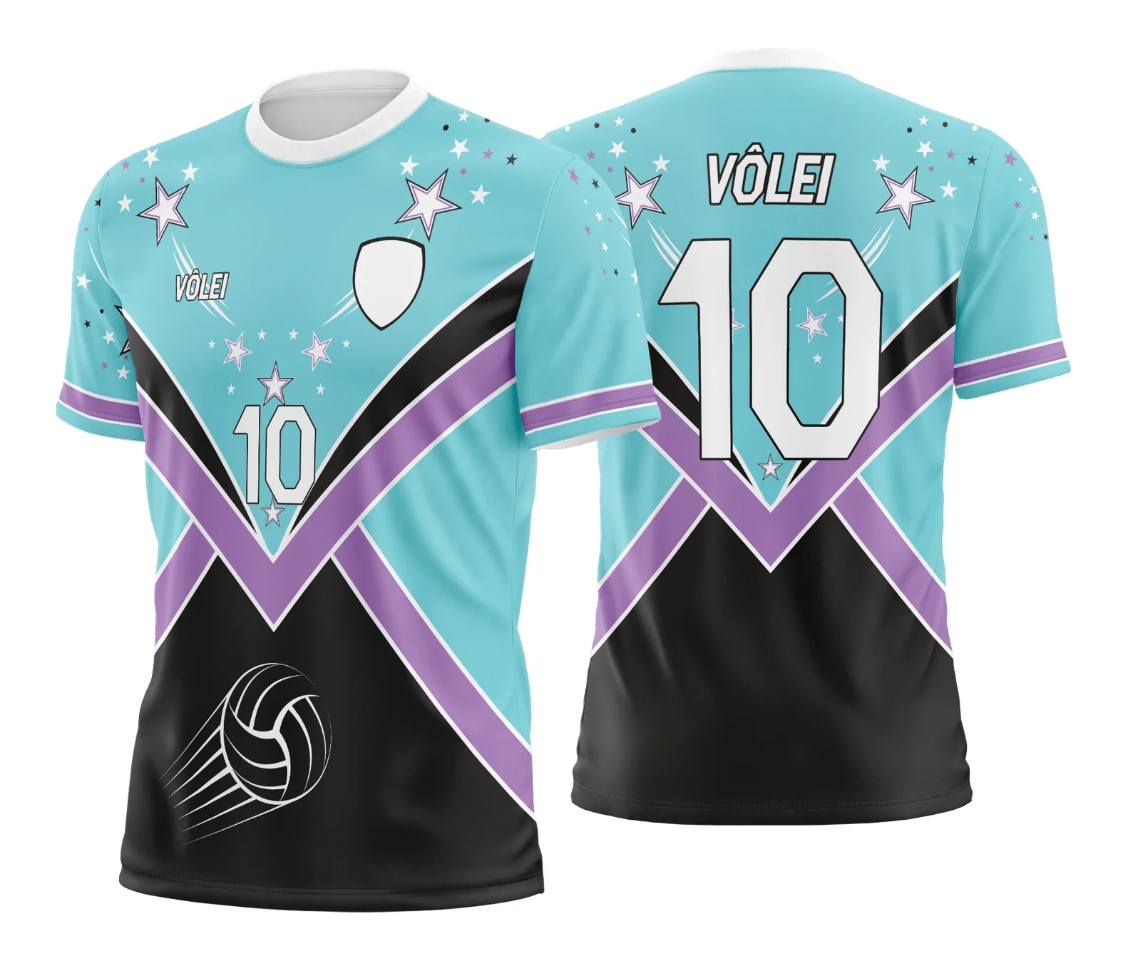 Camiseta unissex preta com logo no peito e estampa grande nas costas inspirada em camisa de vôlei, ideal para fãs e jogadores do esporte.