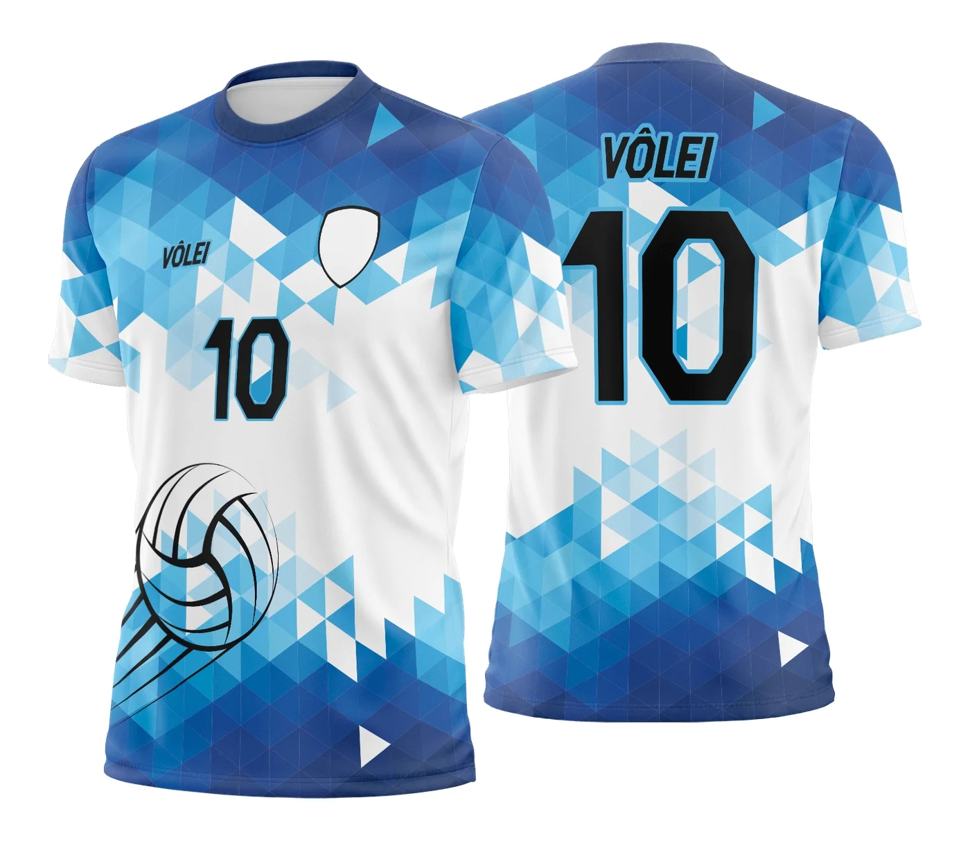 Camiseta unissex branca com logo no peito e estampa grande nas costas com tema de camisa de vôlei, perfeita para fãs e atletas do esporte.