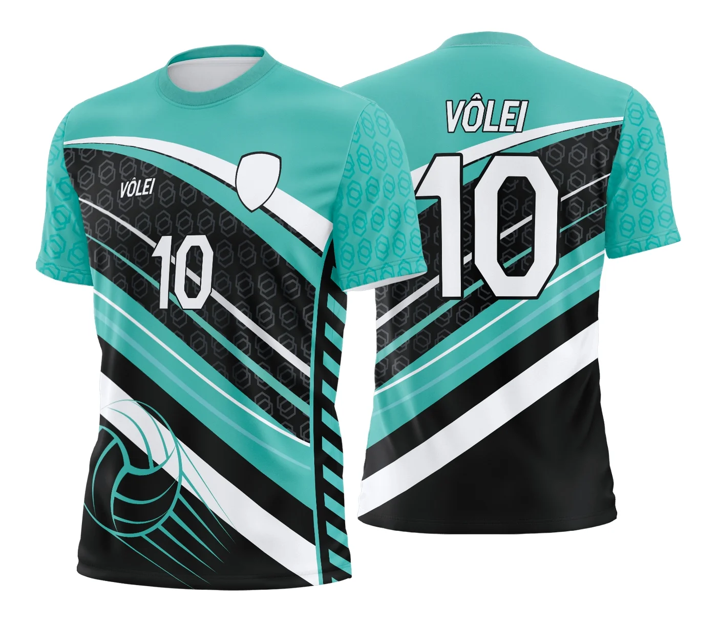 Camiseta unissex preta com logo no peito e estampa grande nas costas inspirada em camisa de vôlei, perfeita para times e fãs do esporte.