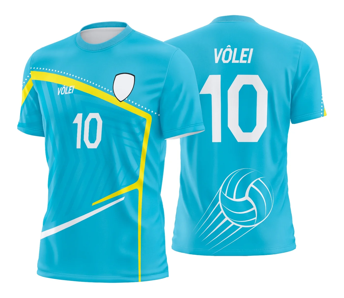 Camiseta unissex preta com logo no peito e estampa grande nas costas com tema de camisa de vôlei, ideal para fãs e atletas do esporte.