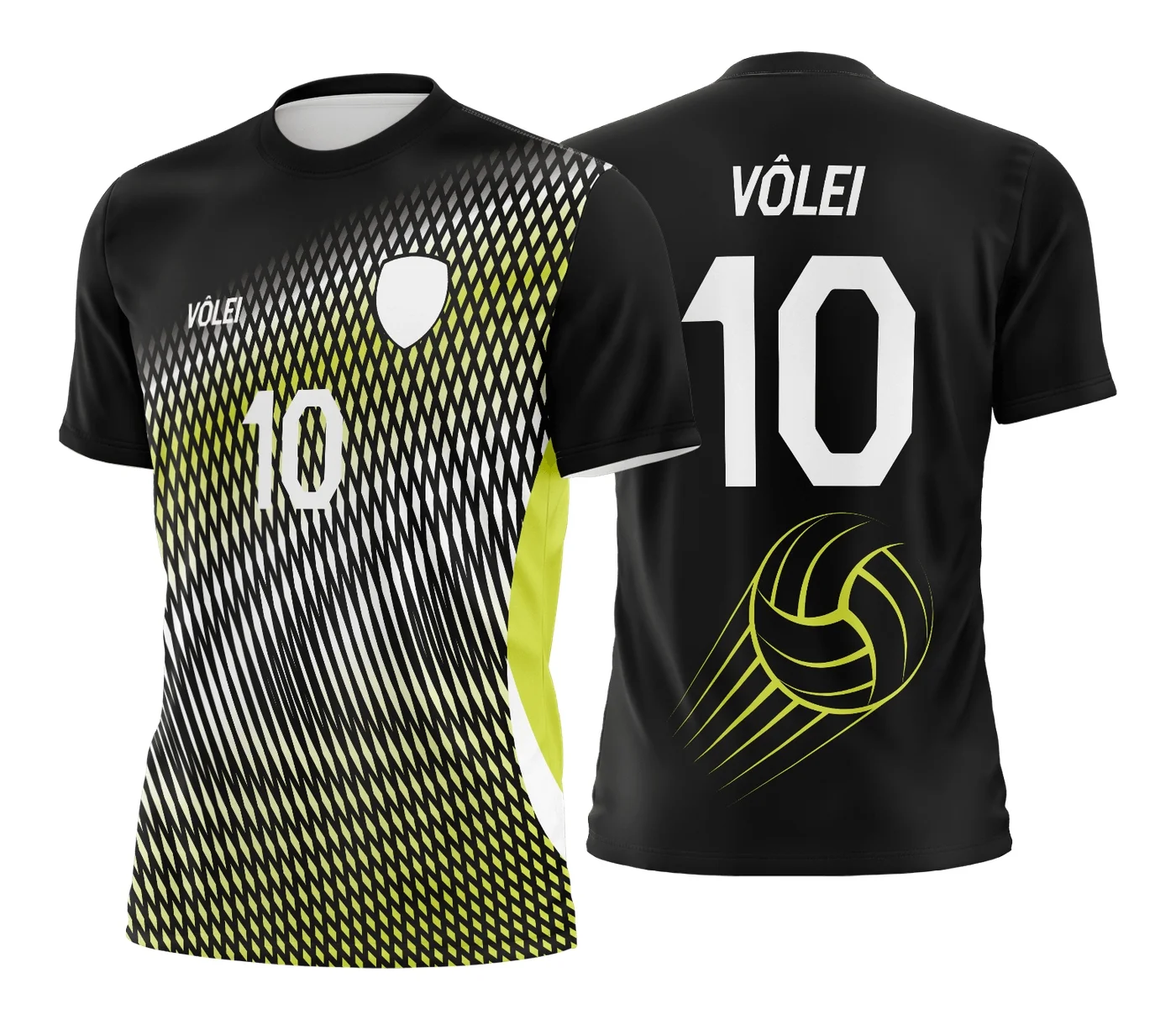 Camiseta unissex preta com logo no peito e estampa grande nas costas inspirada em camisa de vôlei, design esportivo e moderno, ideal para fãs do vôlei.