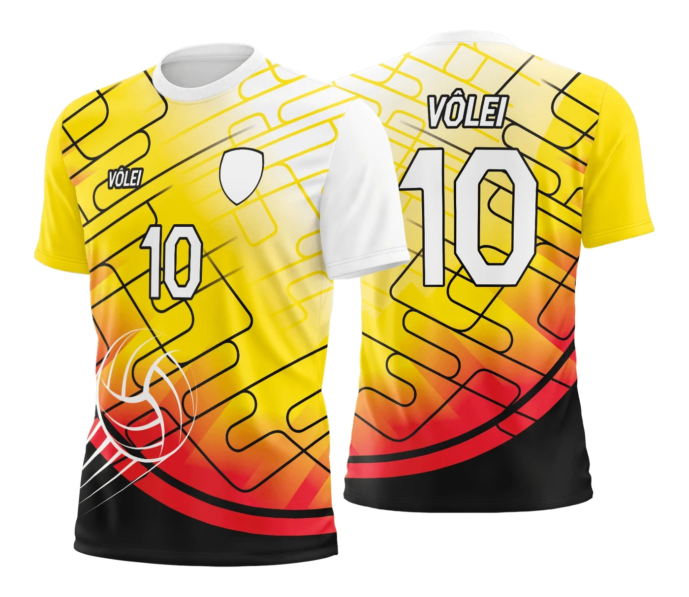 Camiseta unissex branca com logo no peito e estampa grande nas costas de camisa de vôlei, design moderno e esportivo ideal para fãs do vôlei.