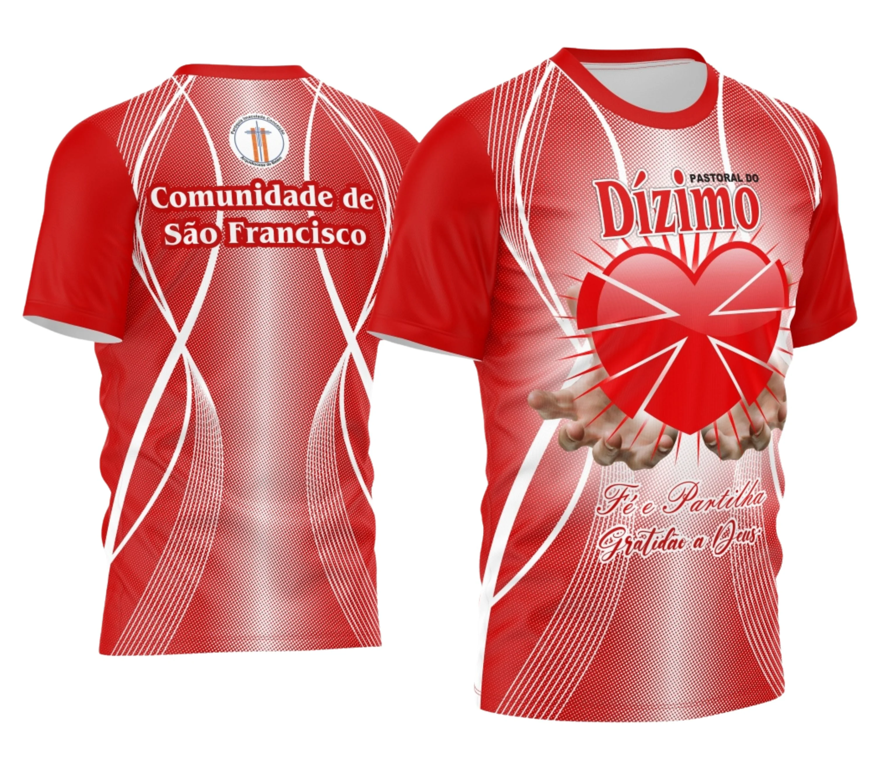 Camiseta unissex preta com logo no peito e estampa grande nas costas com design inspirado em Dízimo Coração 2024, perfeita para quem quer mostrar fé e estilo de forma elegante.