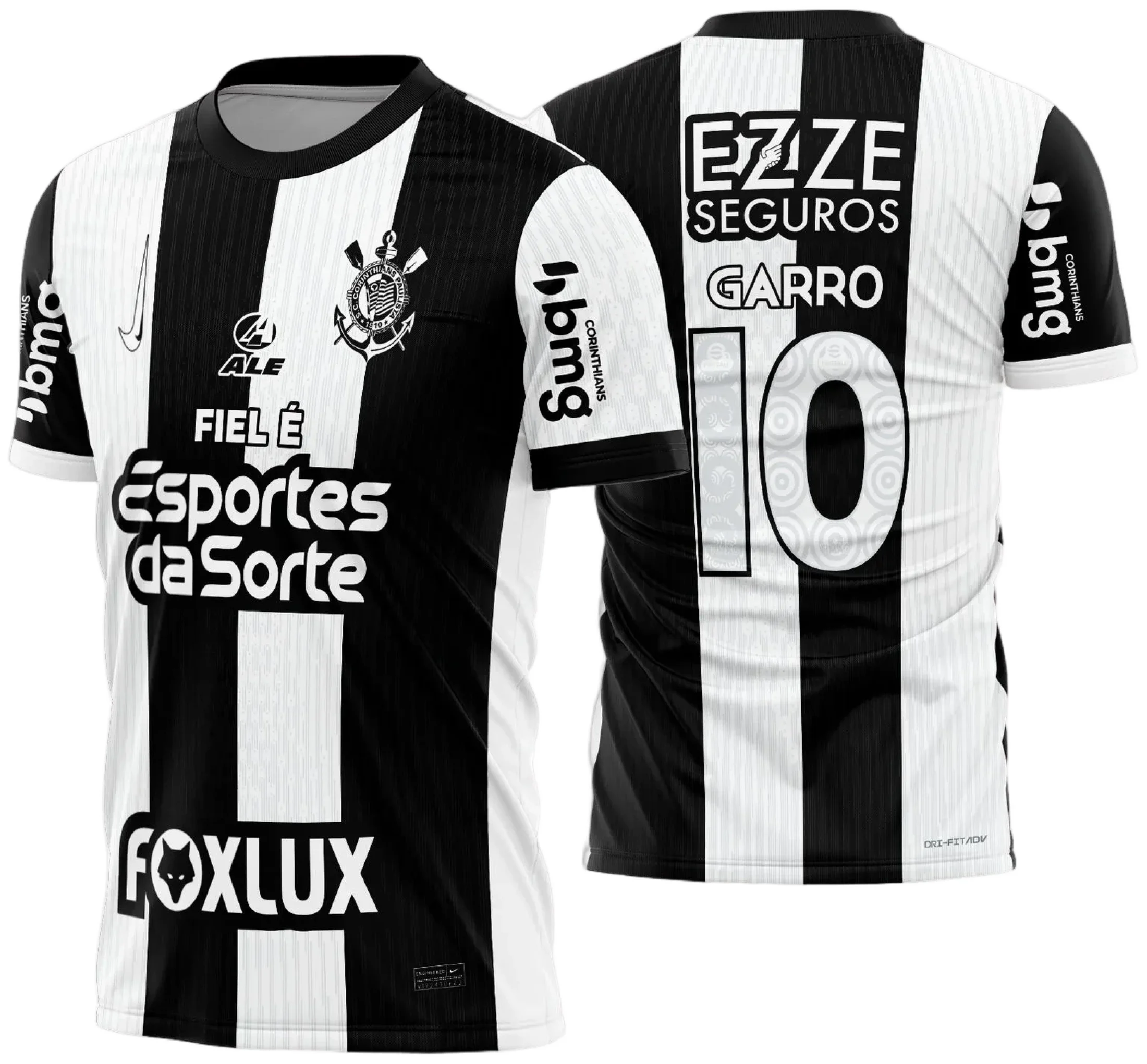 Camisa preta unissex com logo do Corinthians no peito e estampa grande nas costas da terceira camisa 2024-2025, ideal para quem busca estilo e identidade corinthiana.