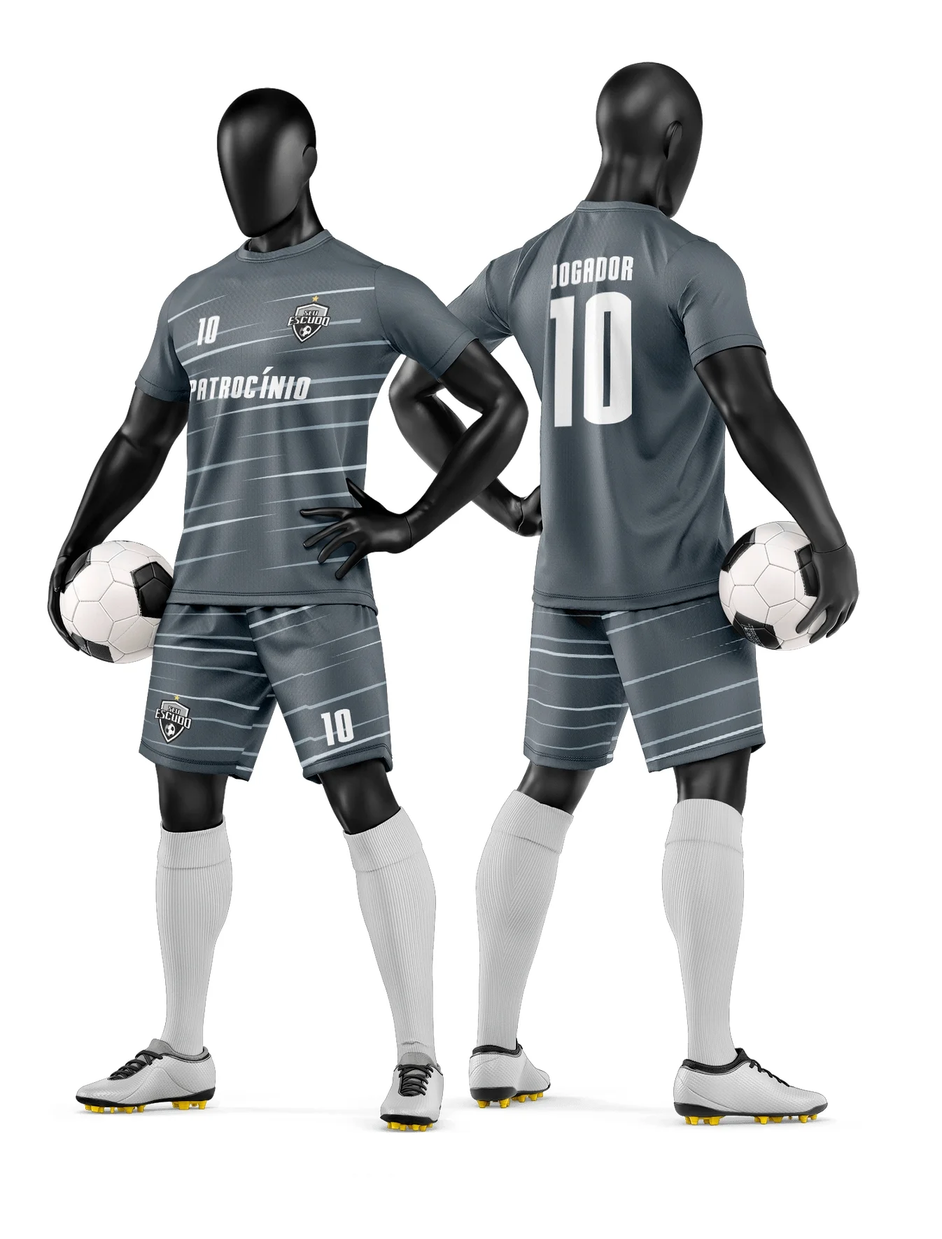 Camiseta unissex branca com logo no peito e estampa grande nas costas de time de futebol amador, ideal para times e torcedores que buscam identidade em campo.