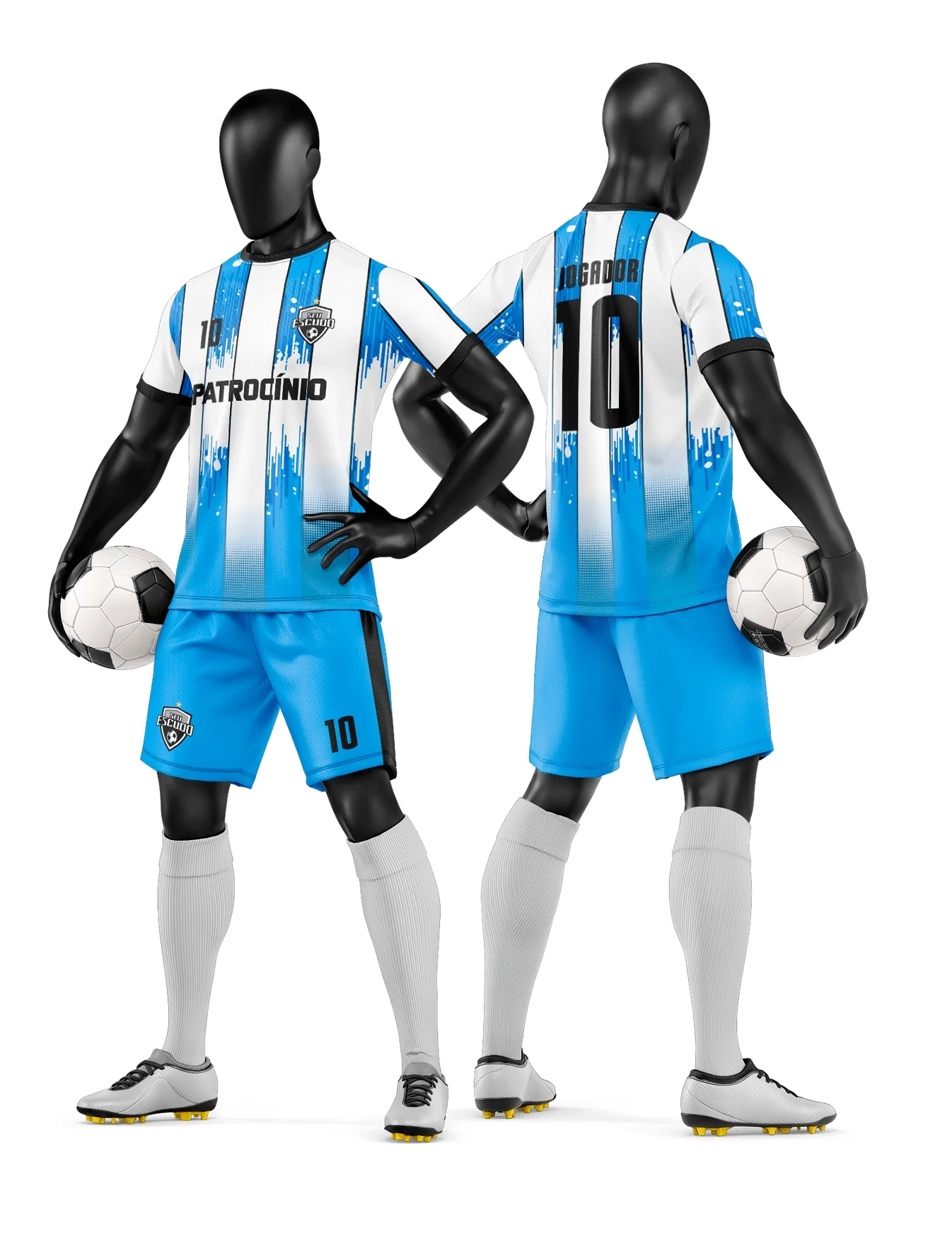 Camiseta unissex preta com logo no peito e estampa grande nas costas, tema de time de futebol amador, ideal para torcedores e equipes locais, visual moderno e esportivo.