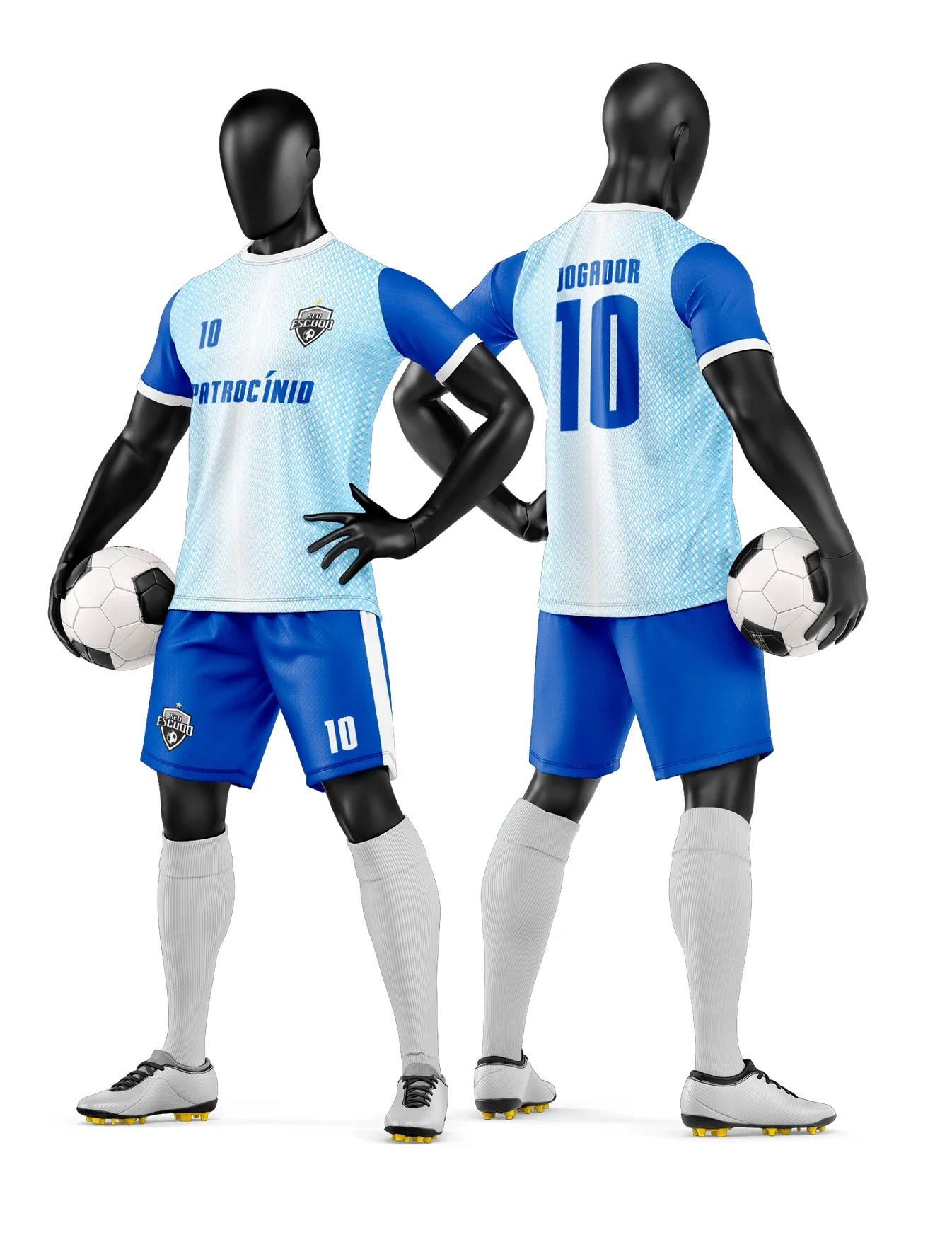 Camiseta unissex preta com logo no peito e estampa grande nas costas, representando time de futebol amador, ideal para quem busca estilo e identidade no campo.