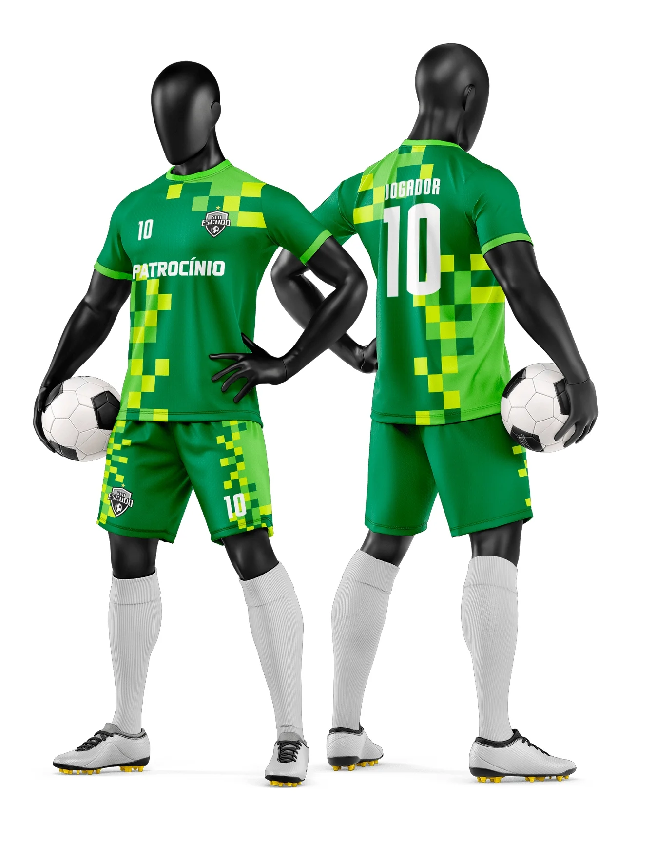 Camiseta unissex branca com logo no peito e estampa grande nas costas, temática de time de futebol amador, ideal para torcida e partidas locais.