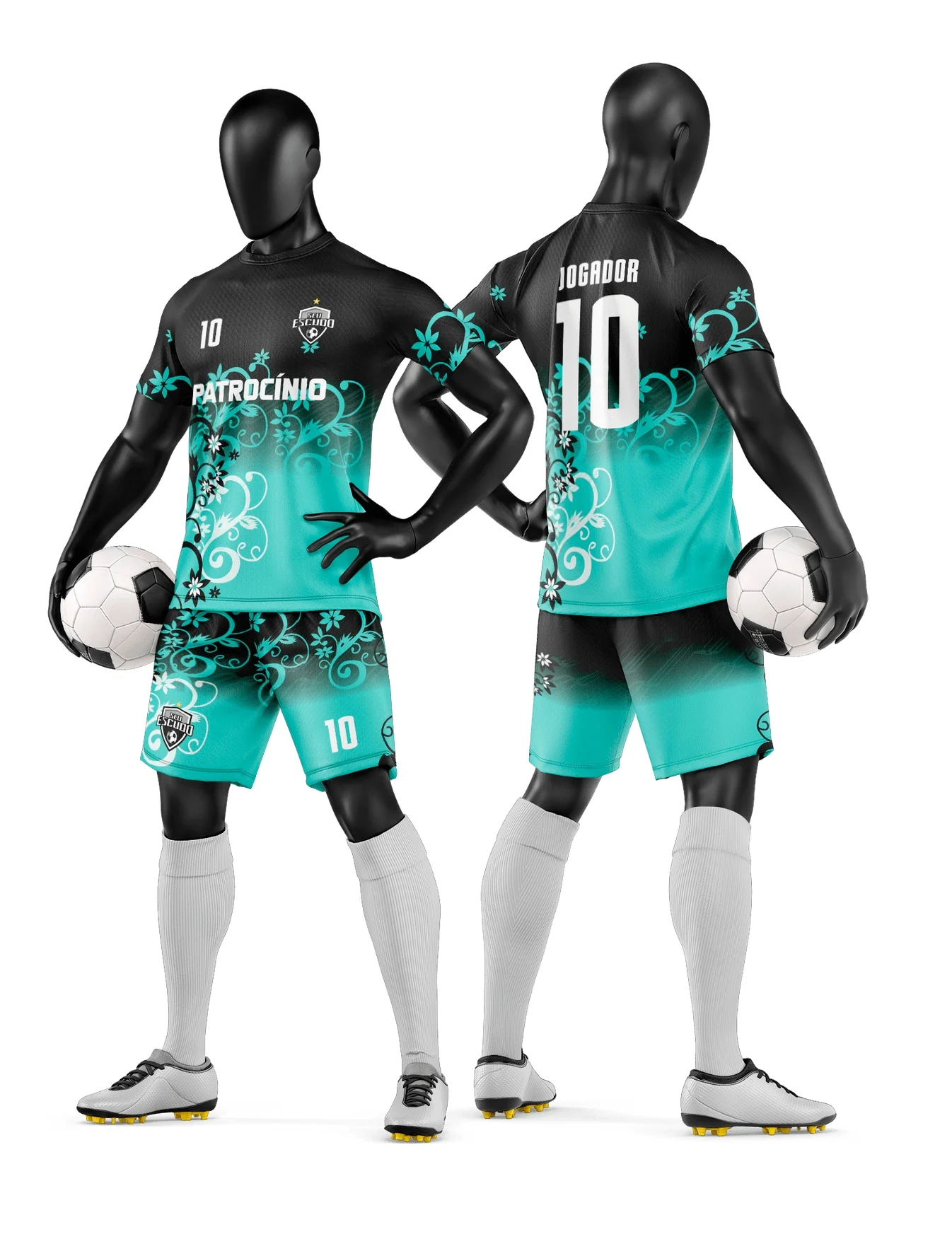 Camiseta unissex branca com logo no peito e estampa grande nas costas, tema time de futebol amador, ideal para uniformes esportivos com estilo único e moderno