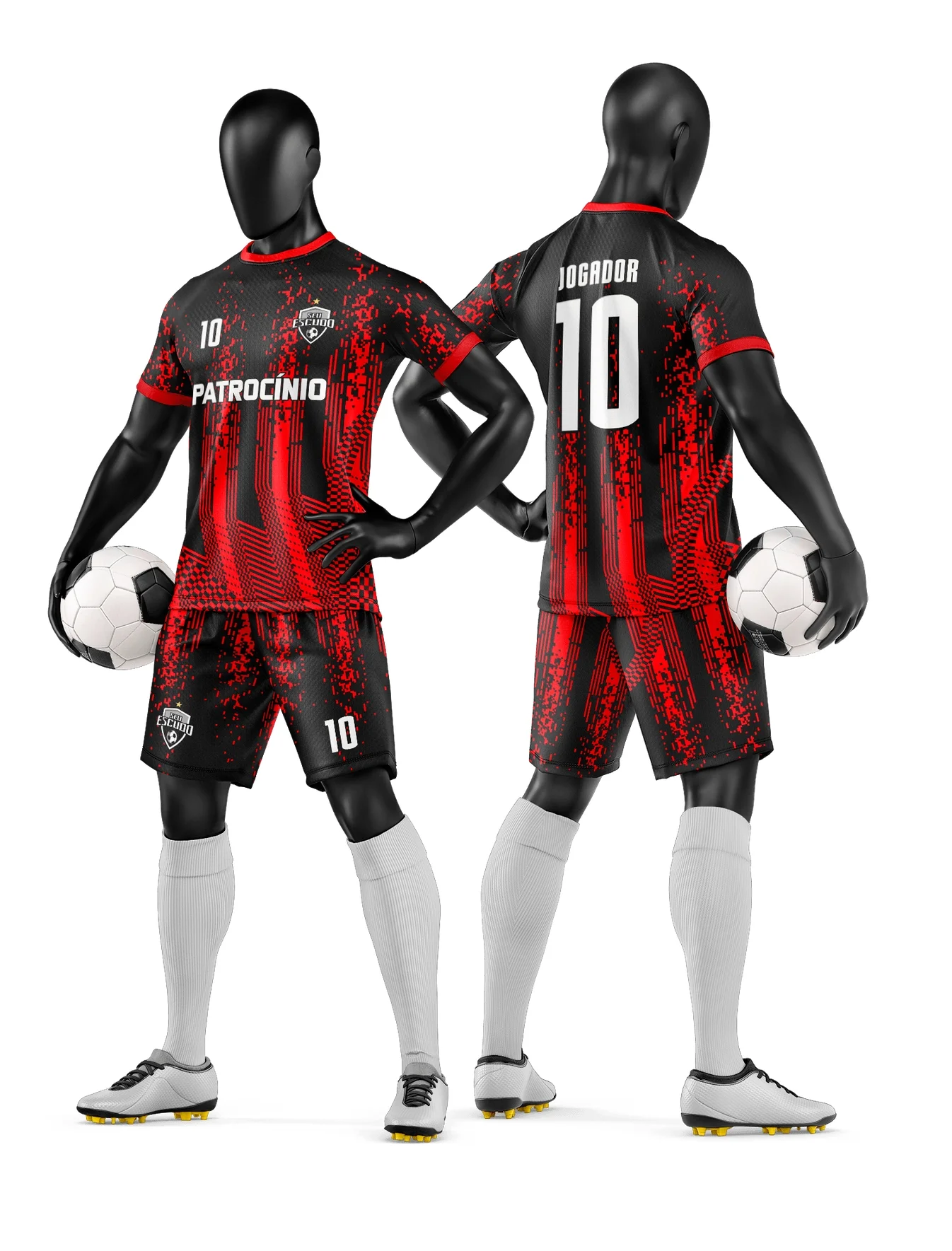 Camiseta unissex preta com logo no peito e estampa grande nas costas, tema de time de futebol amador, ideal para partidas e eventos esportivos.