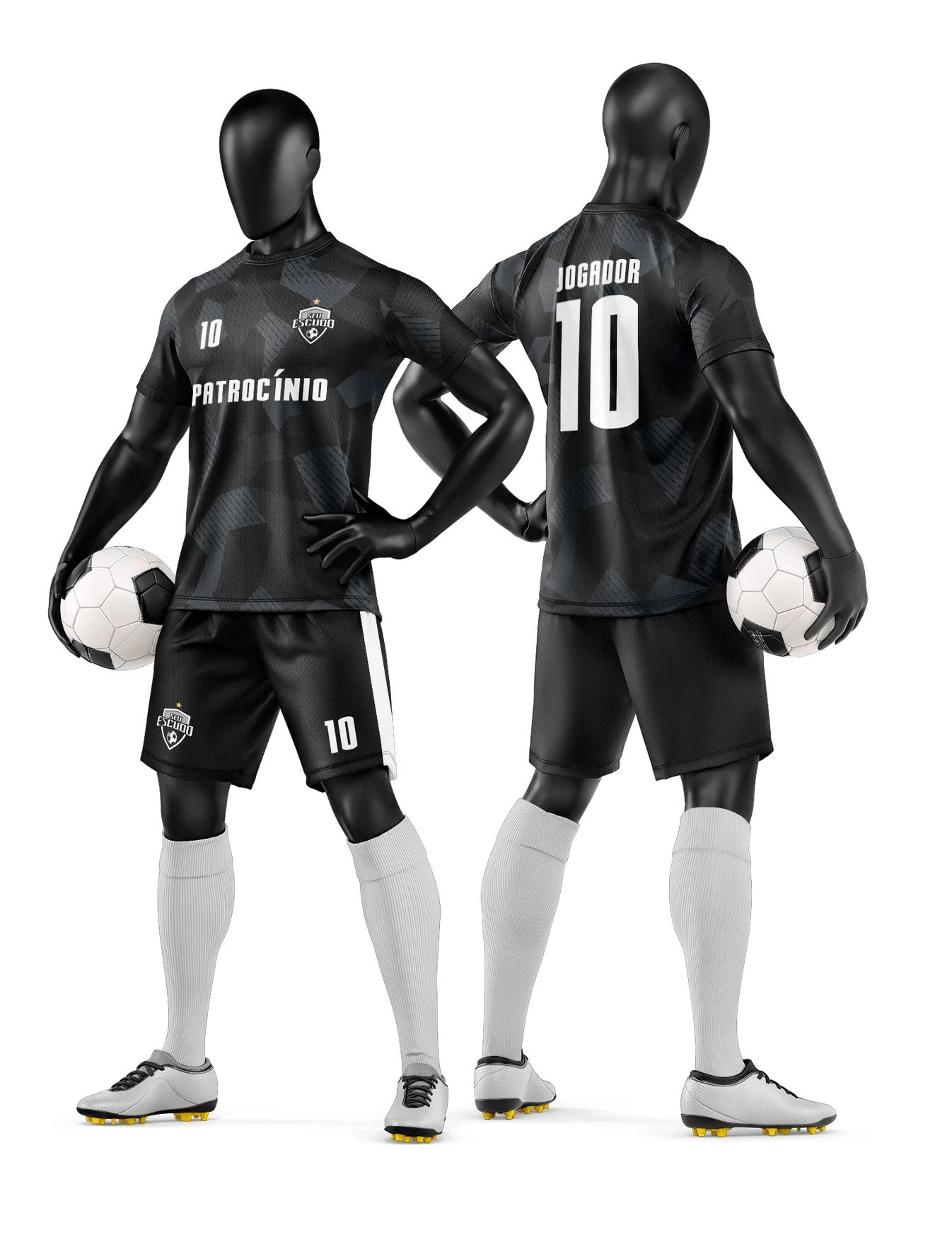 Camiseta unissex preta com logo no peito e estampa grande nas costas, tema Time de Futebol Amador, perfeita para uso esportivo e casual.