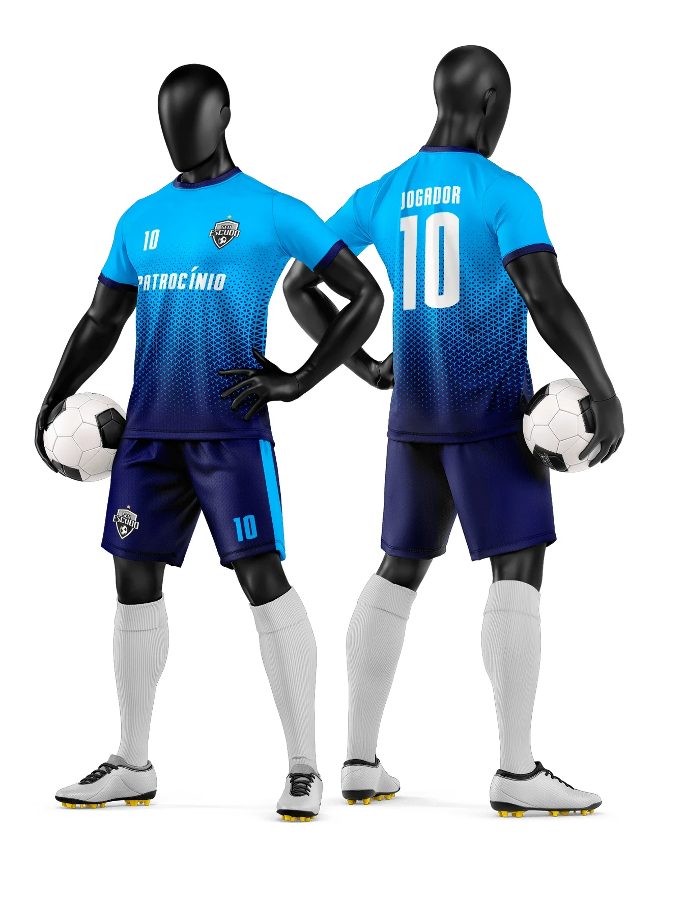 Camiseta unissex preta com logo no peito e estampa grande nas costas de time de futebol amador, design moderno para torcedores e jogadores apaixonados.