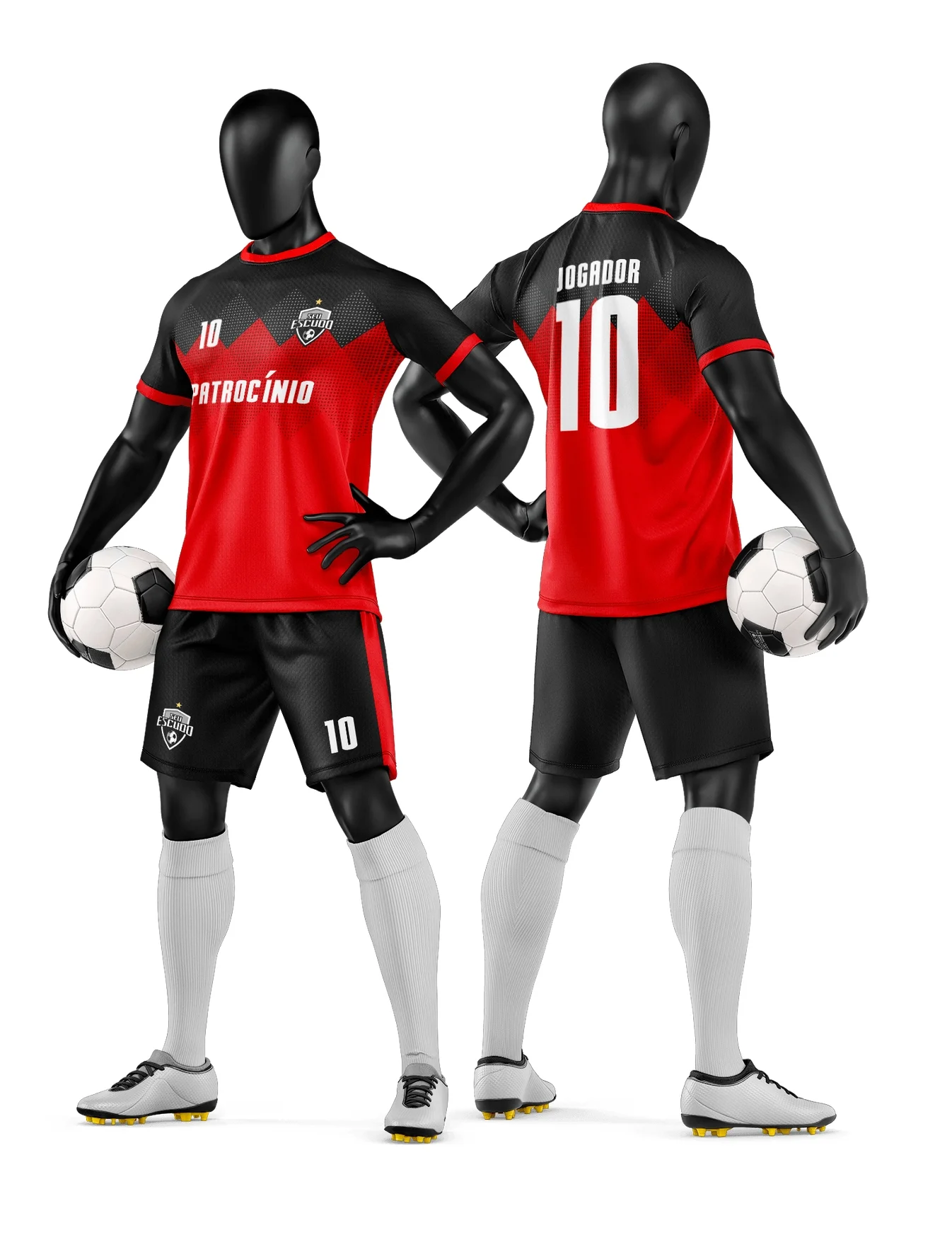 Camiseta unissex preta com logo no peito e estampa grande nas costas representando time de futebol amador, perfeita para uniformes esportivos.