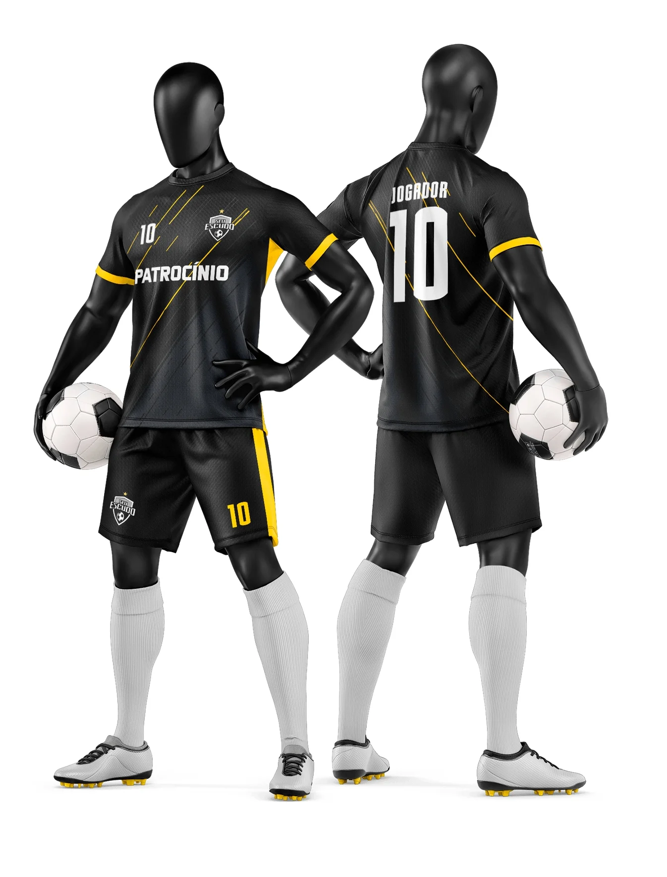 Camiseta unissex branca com logo no peito e estampa grande nas costas com tema de time de futebol amador, ideal para jogos e treinamentos.