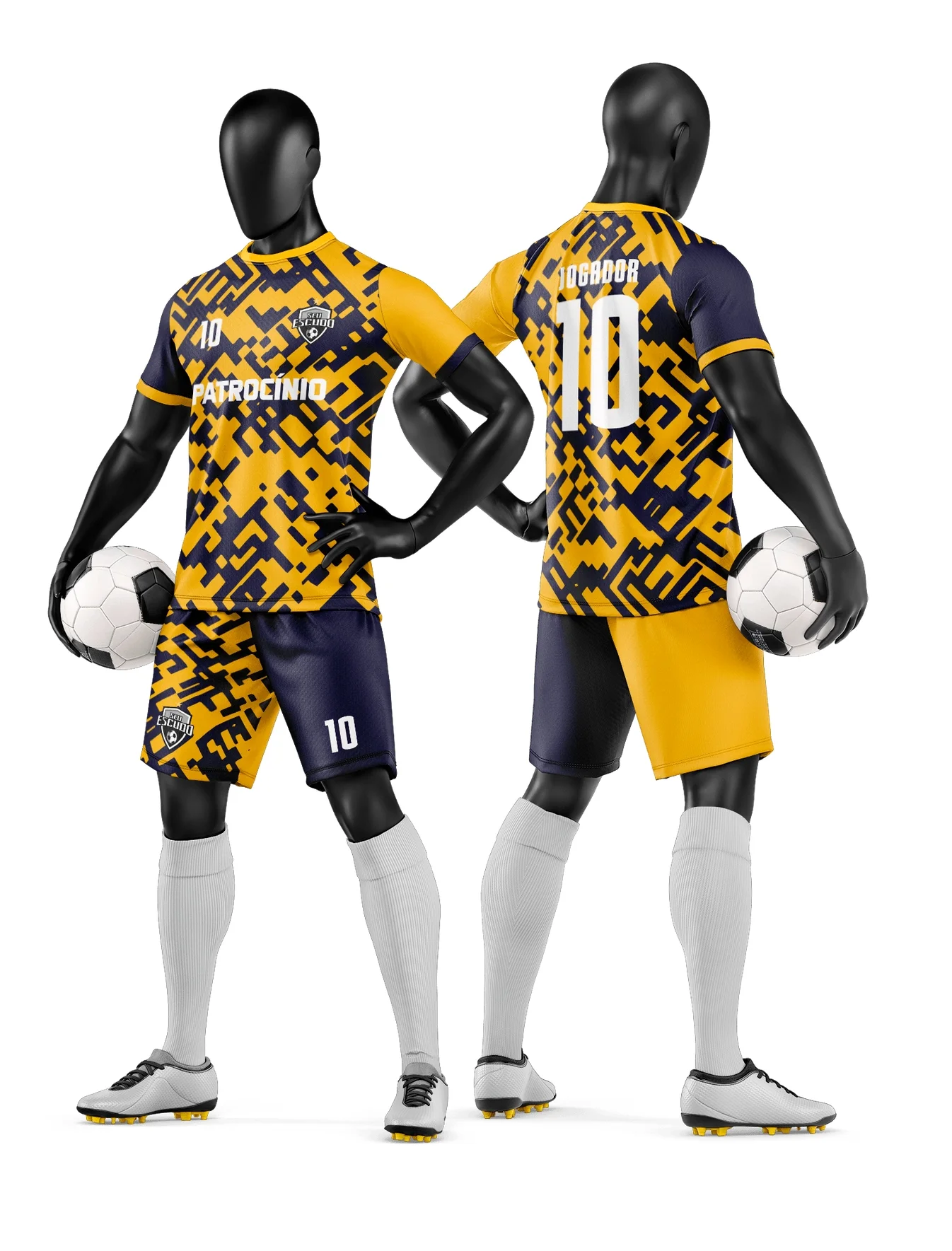 Camiseta unissex branca com logo no peito e estampa grande nas costas da equipe de futebol amador, ideal para time unir estilo e paixão no campo com conforto e identidade.