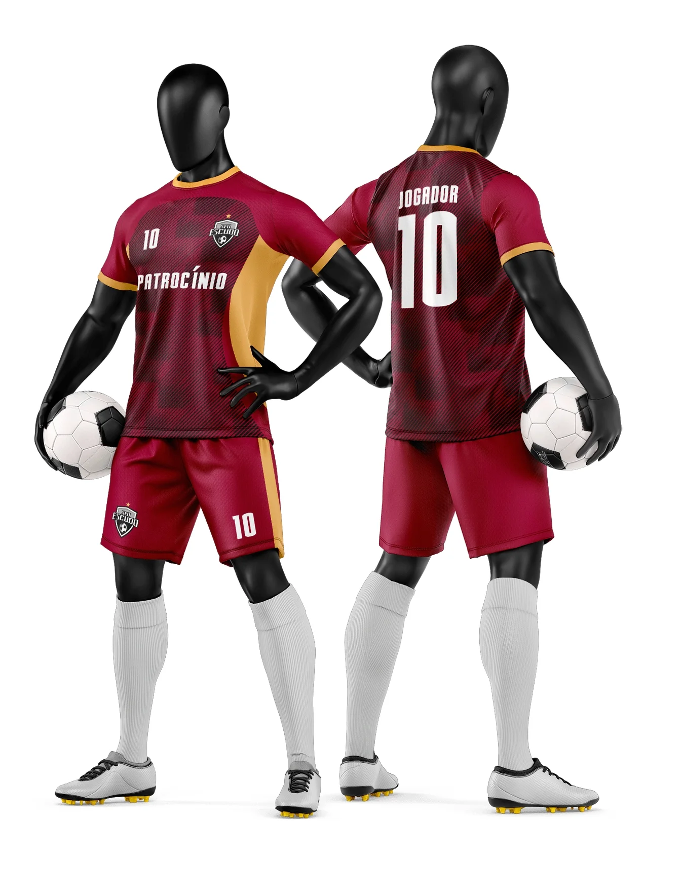 Camiseta unissex preta com logo no peito e estampa grande nas costas, tema Camisa e Short de Time de Futebol Amador, ideal para partidas e treinos esportivos.