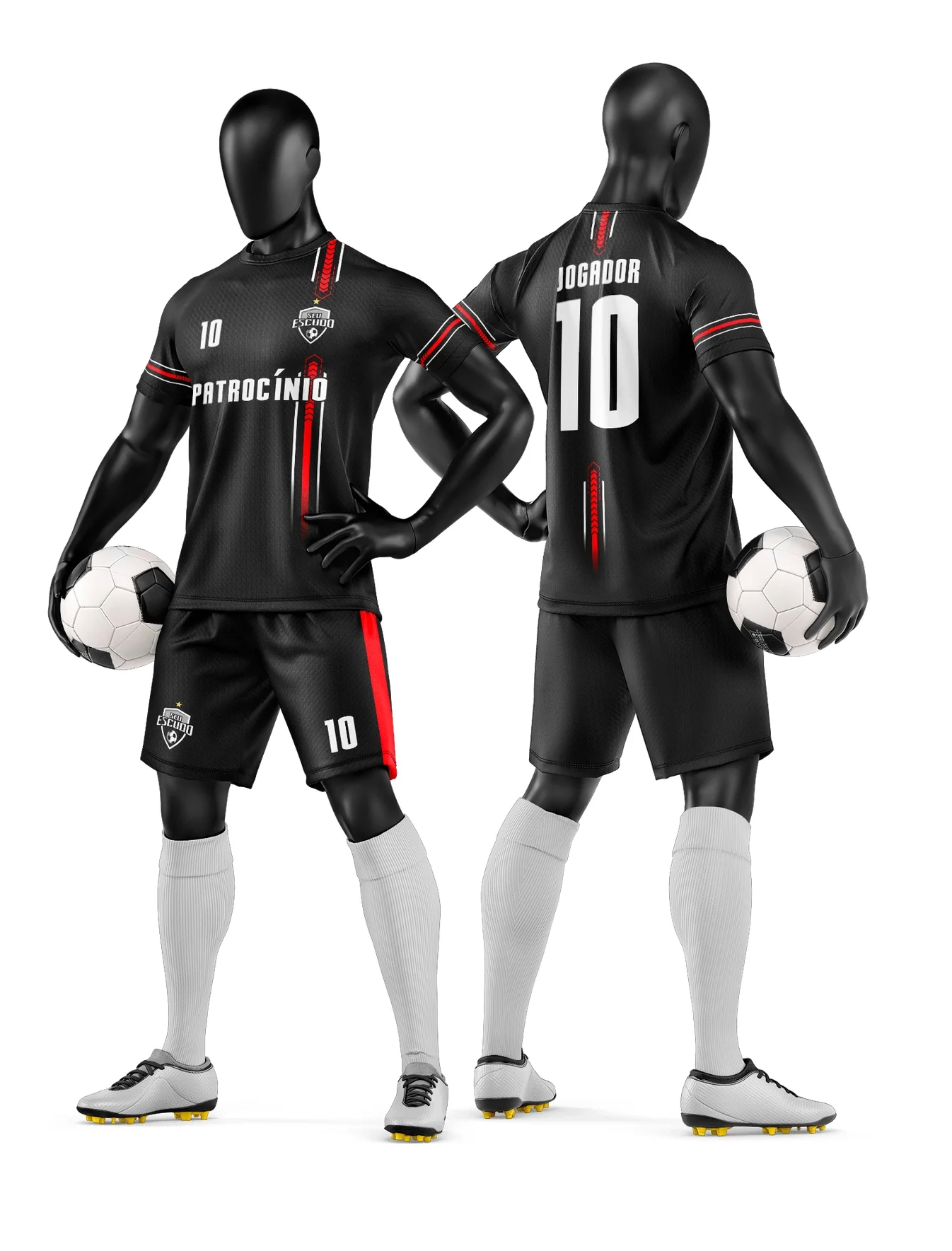 Camiseta unissex preta com logo no peito e estampa grande nas costas inspirada em time de futebol amador, estilo casual para torcedores e jogadores do esporte amador.