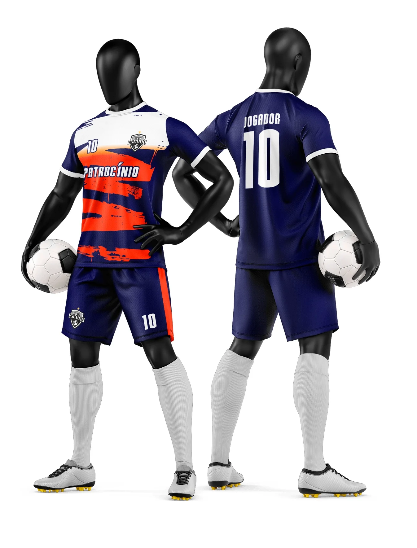 Camiseta unissex preta com logo no peito e estampa grande nas costas mostrando design para time de futebol amador, ideal para partidas e treinamentos esportivos.