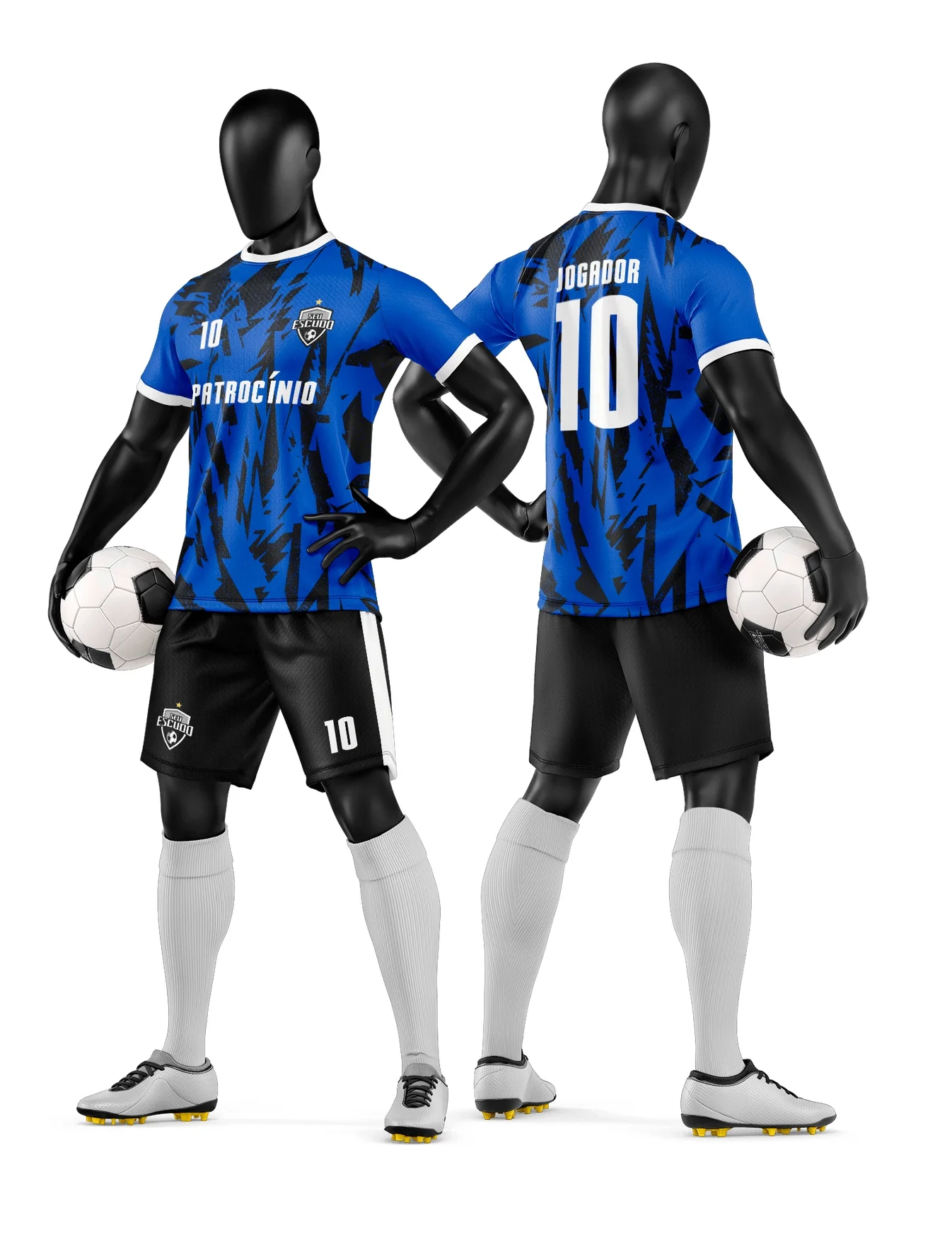 Camiseta unissex branca com logo no peito e estampa grande nas costas, tema Time de Futebol Amador, design moderno ideal para uniformes esportivos.