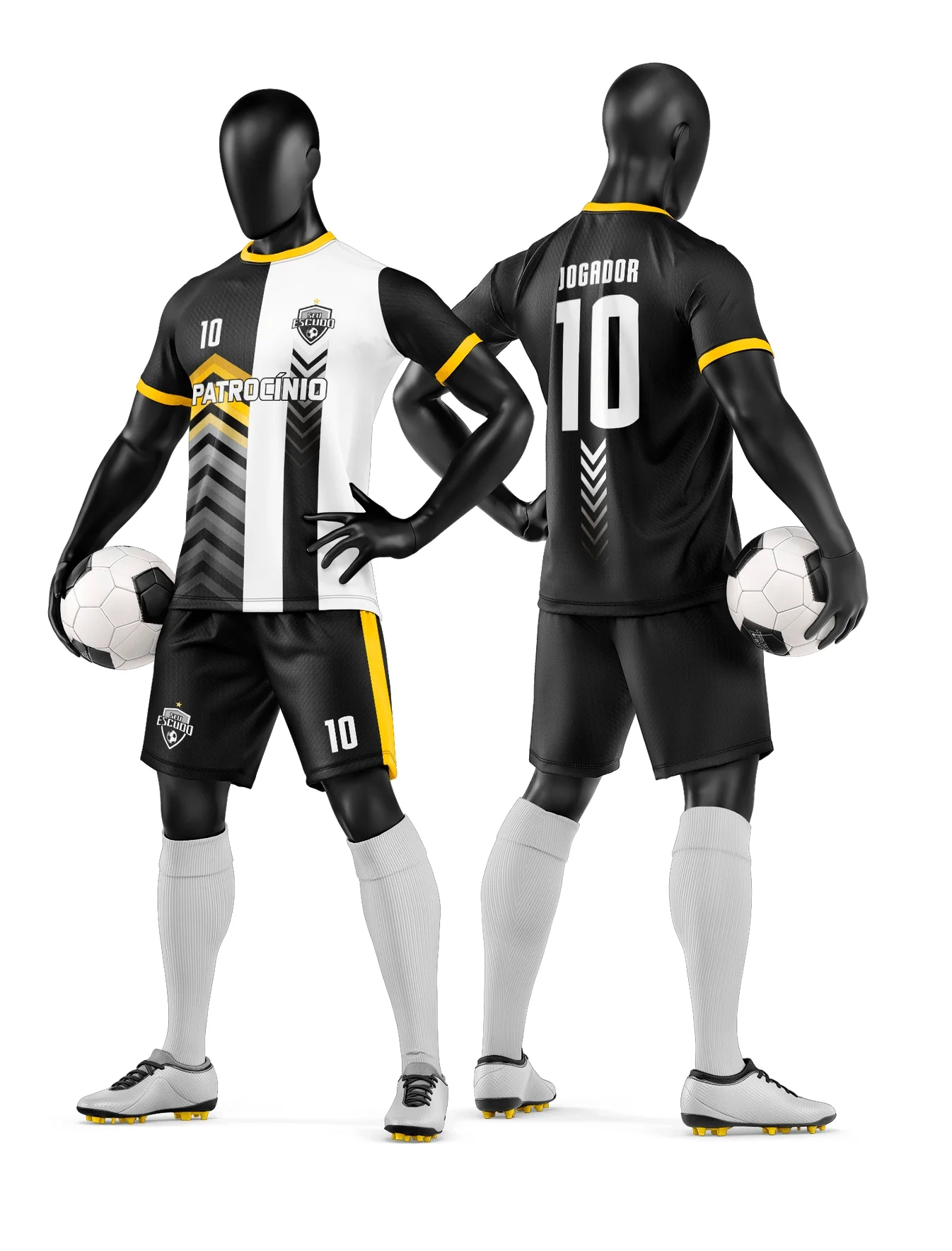 Camiseta unissex preta com logo no peito e estampa grande nas costas com tema de time de futebol amador, ideal para jogos e treinamentos.