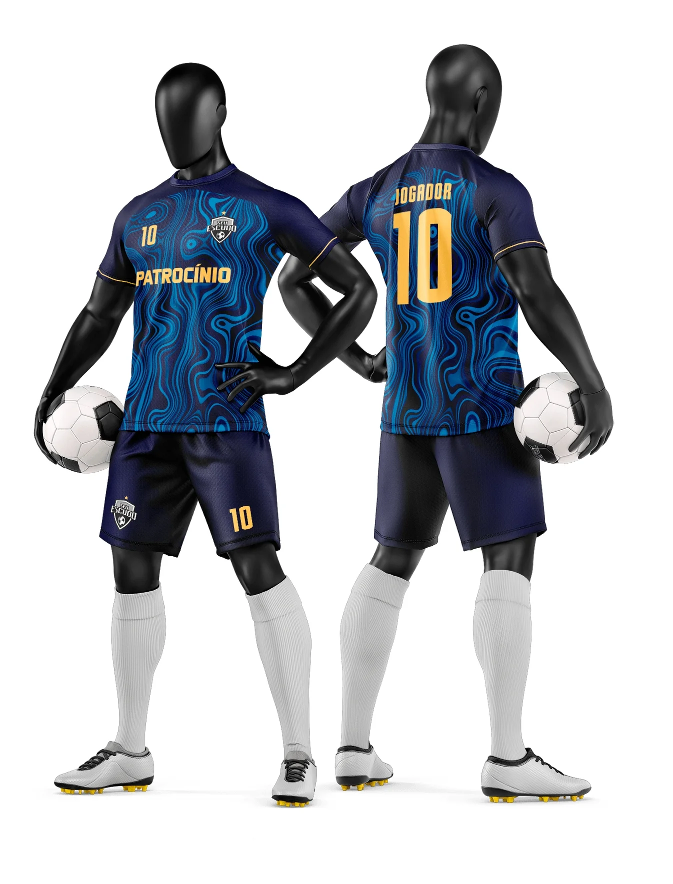 Camiseta unissex branca com logo no peito e estampa grande nas costas com tema de time de futebol amador, ideal para uniformes esportivos personalizados e eventos de futebol.