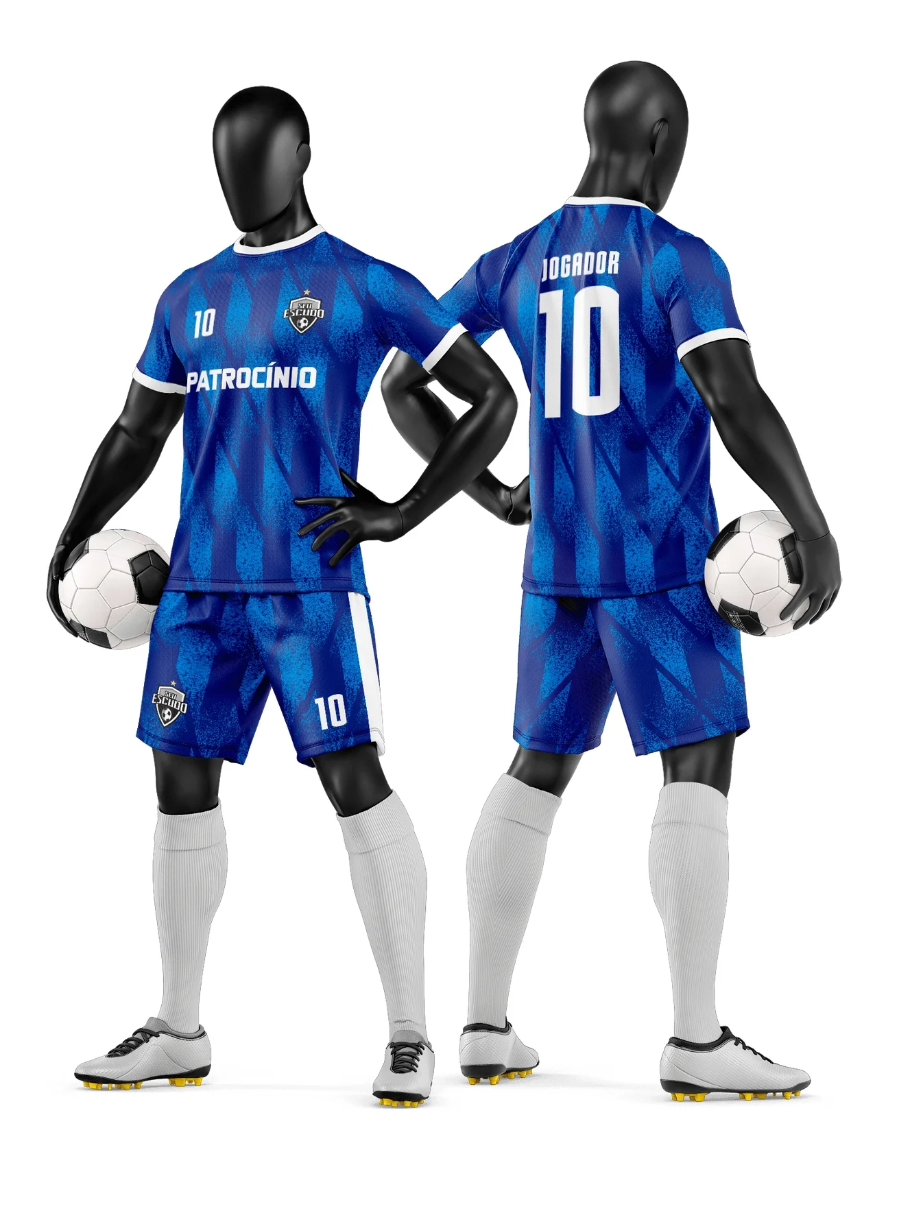 Camiseta unissex preta com logo no peito e estampa grande nas costas, tema Camisa e Short de Time de Futebol Amador, perfeita para torcidas e jogadores amadores.