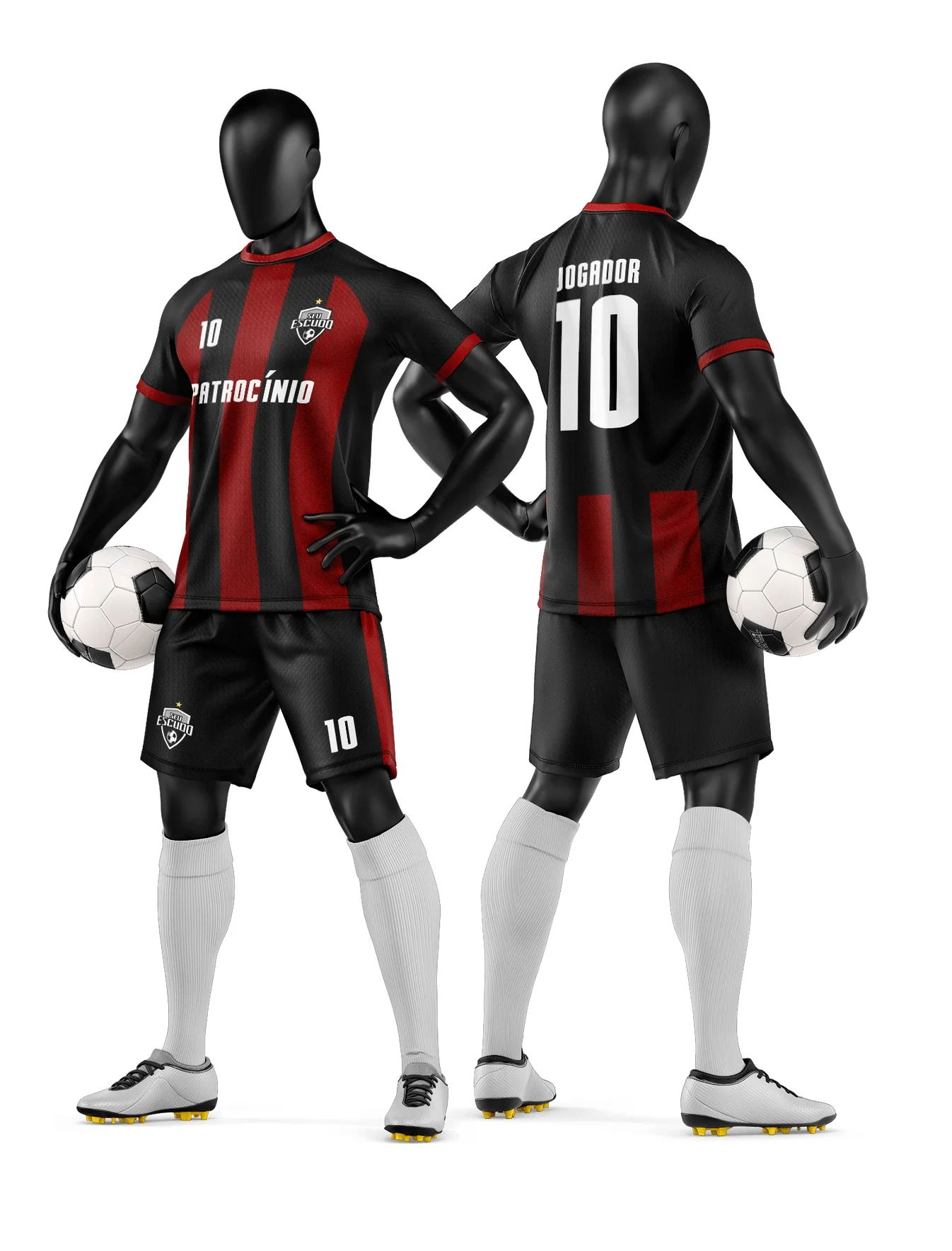 Foto de camiseta unissex branca com logo no peito e estampa grande nas costas, temática de time de futebol amador, ideal para prática esportiva e torcida local.