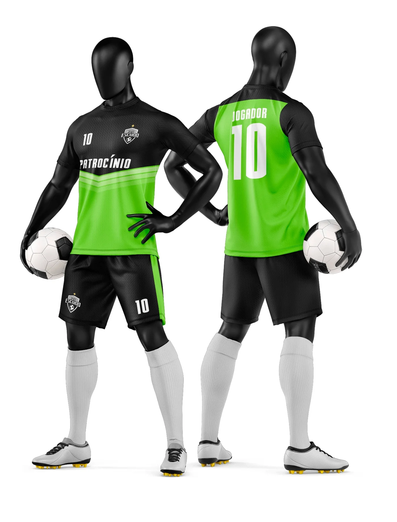 Foto de camiseta unissex branca com logo no peito e estampa grande nas costas de time de futebol amador, perfeita para jogos e treinos com visual moderno e esportivo.