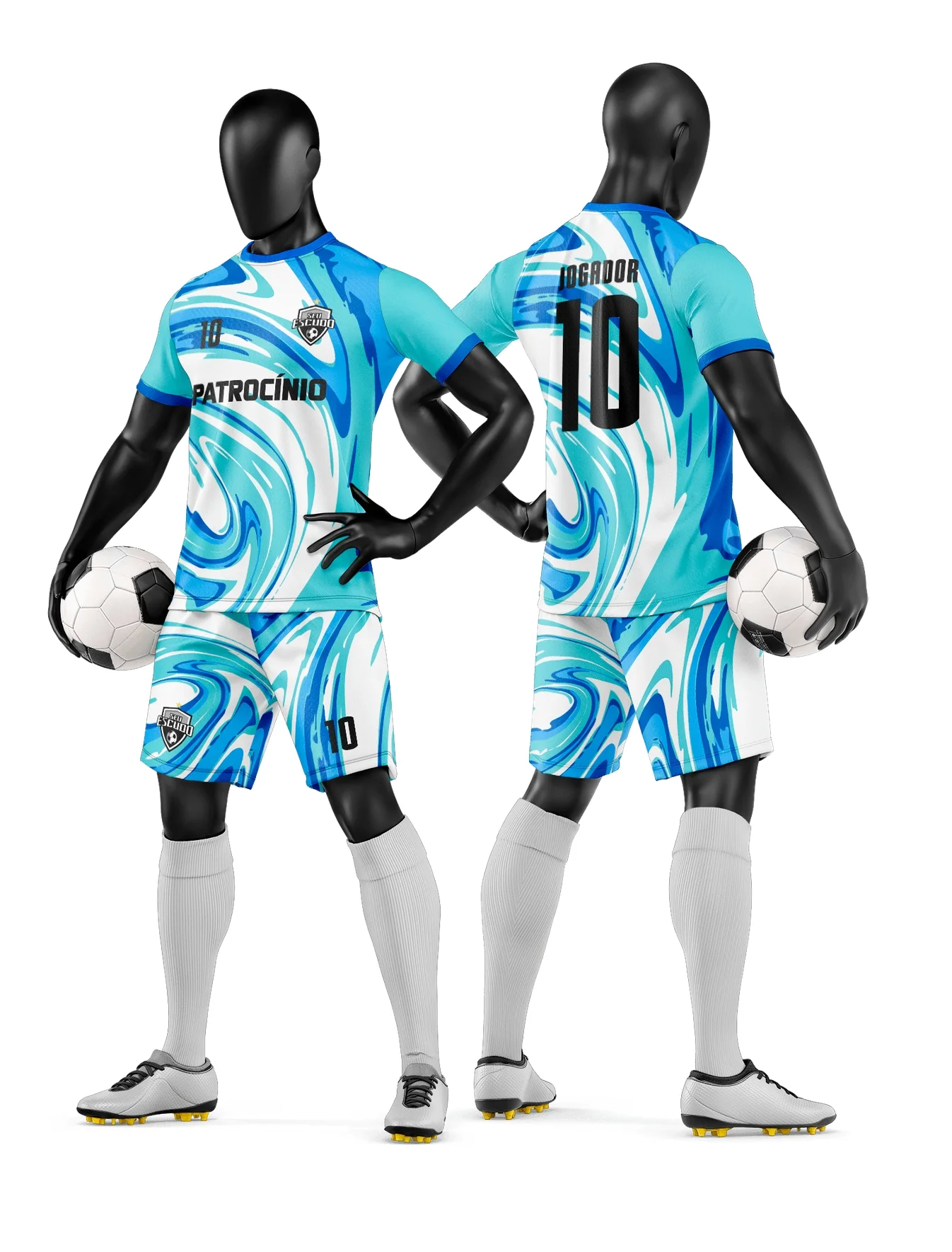 Camiseta unissex preta com logo no peito e estampa grande nas costas, tema Camisa e Short de Time de Futebol Amador, ideal para torcidas e times locais.