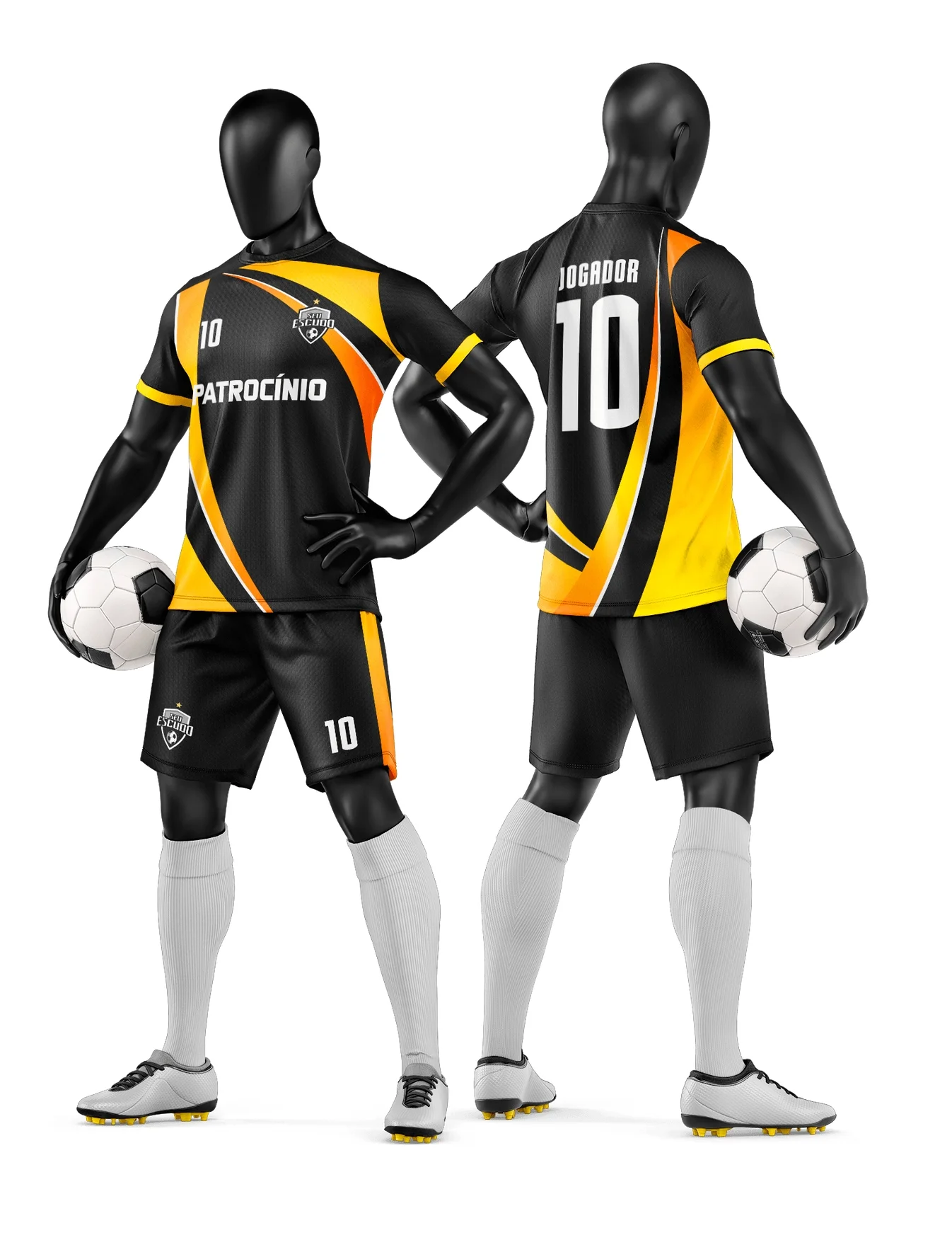 Camiseta unissex branca com logo no peito e estampa grande nas costas de time de futebol amador, ideal para uniformes esportivos, confortável e moderna.